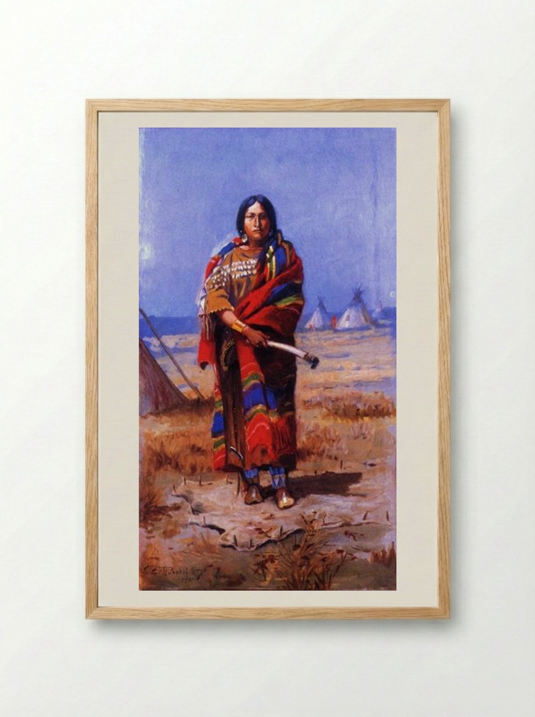 Indian Squaw - Charles M. Russell - Framed Print Wood