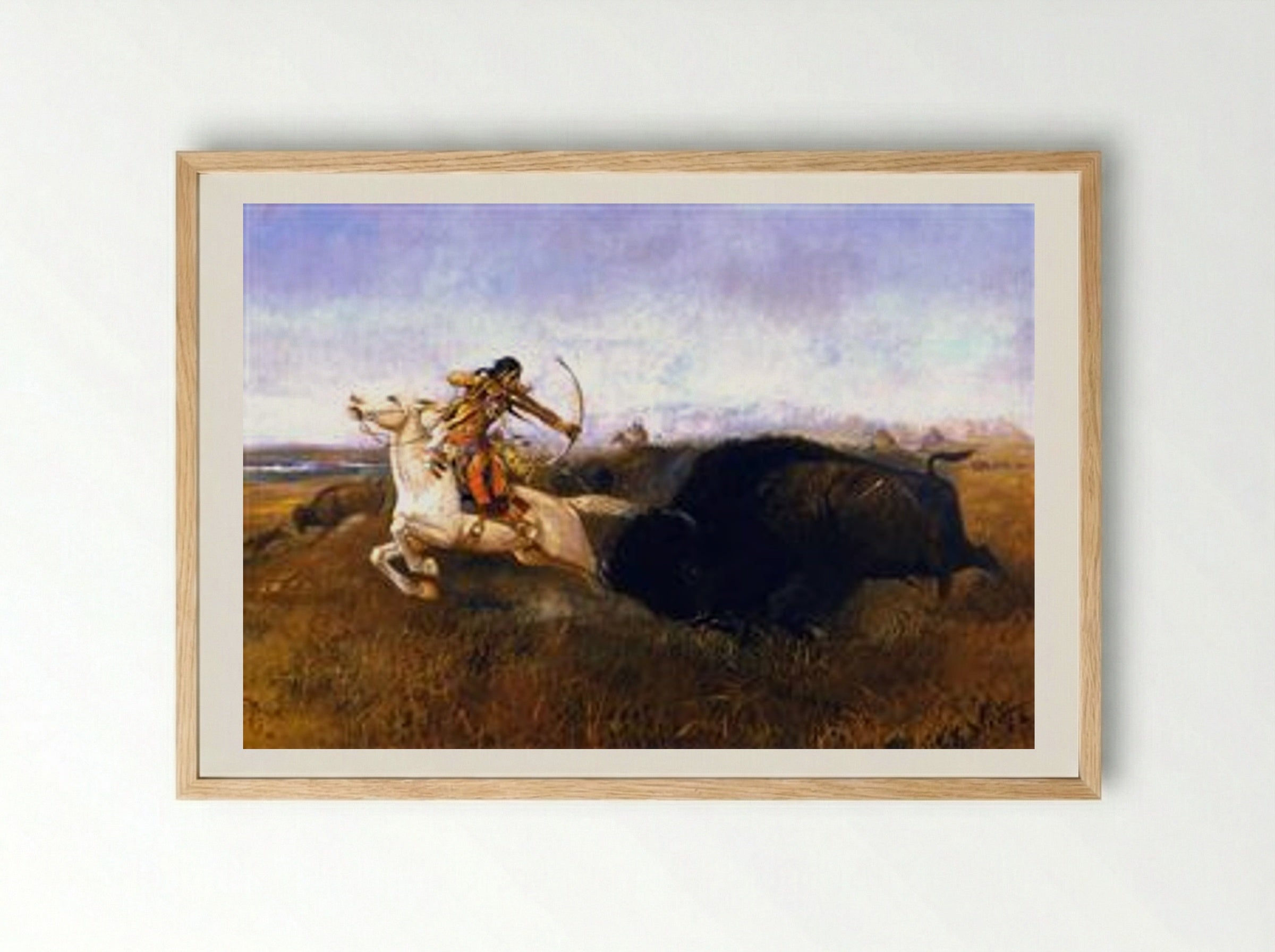Indians Hunting Buffalo - Charles M. Russell - Framed Print Wood