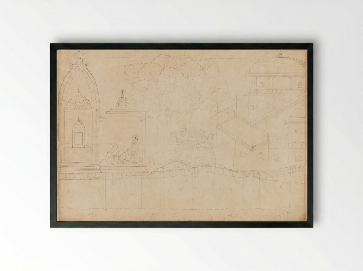 Indrajit Makes Offerings: Folio from the Siege of Lanka series - Manaku - Framed Print Black