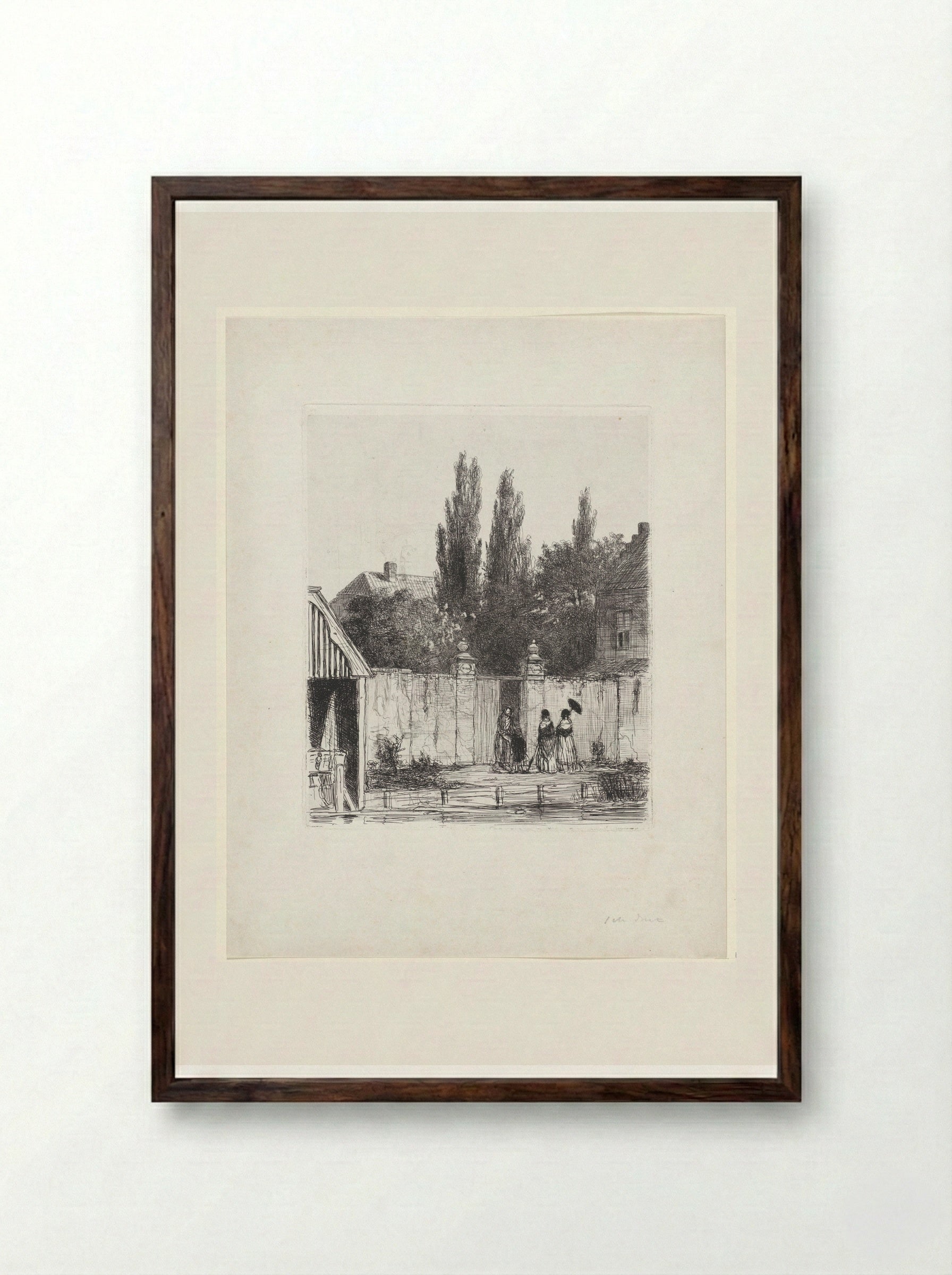 Ingang van een tuin aan het Zieken te Den Haag - Jan Weissenbruch - Framed Print Dark Wood