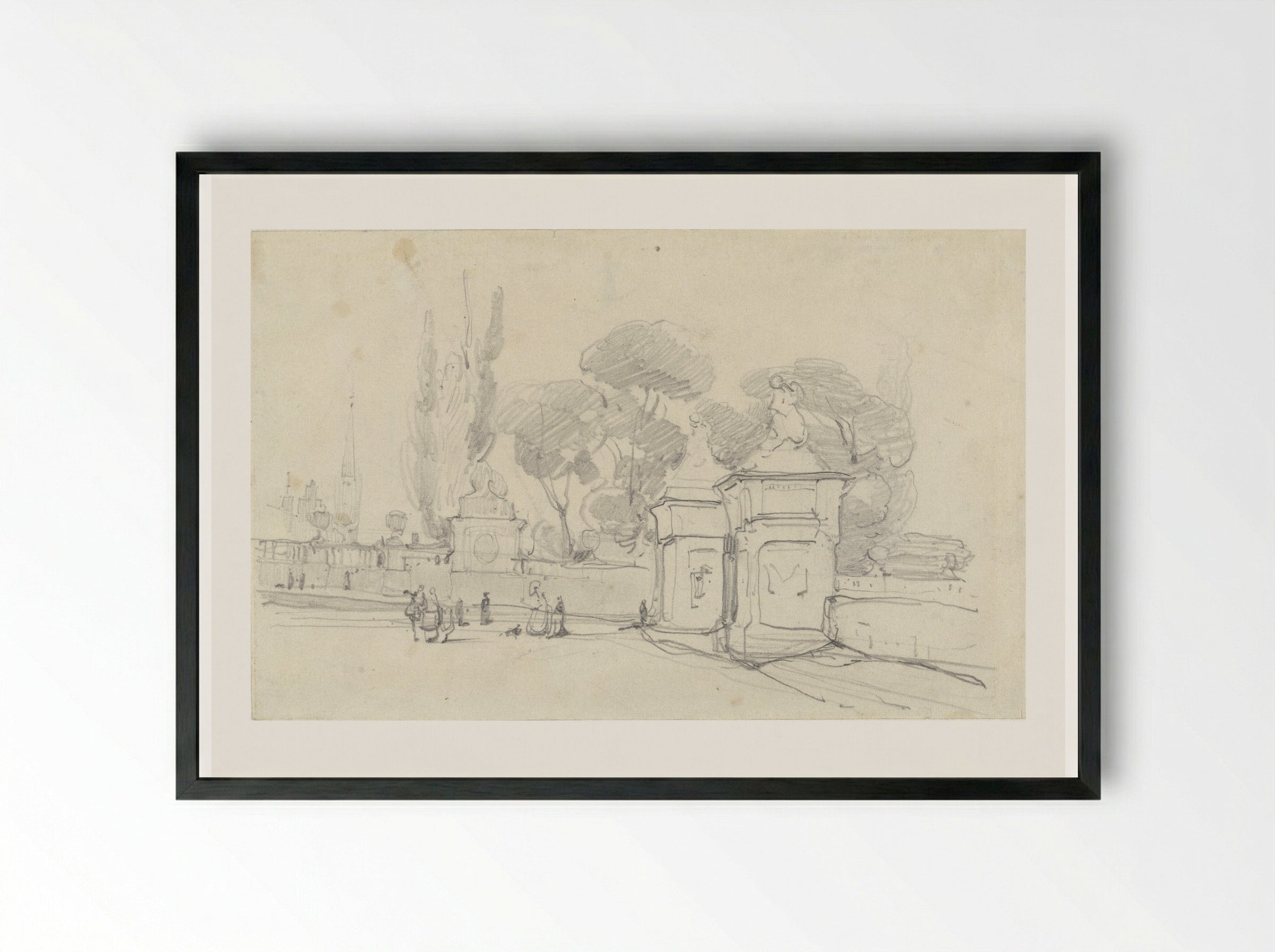 Ingang van het park bij het Koninklijk Paleis te Brussel - Johannes Bosboom - Framed Print Black