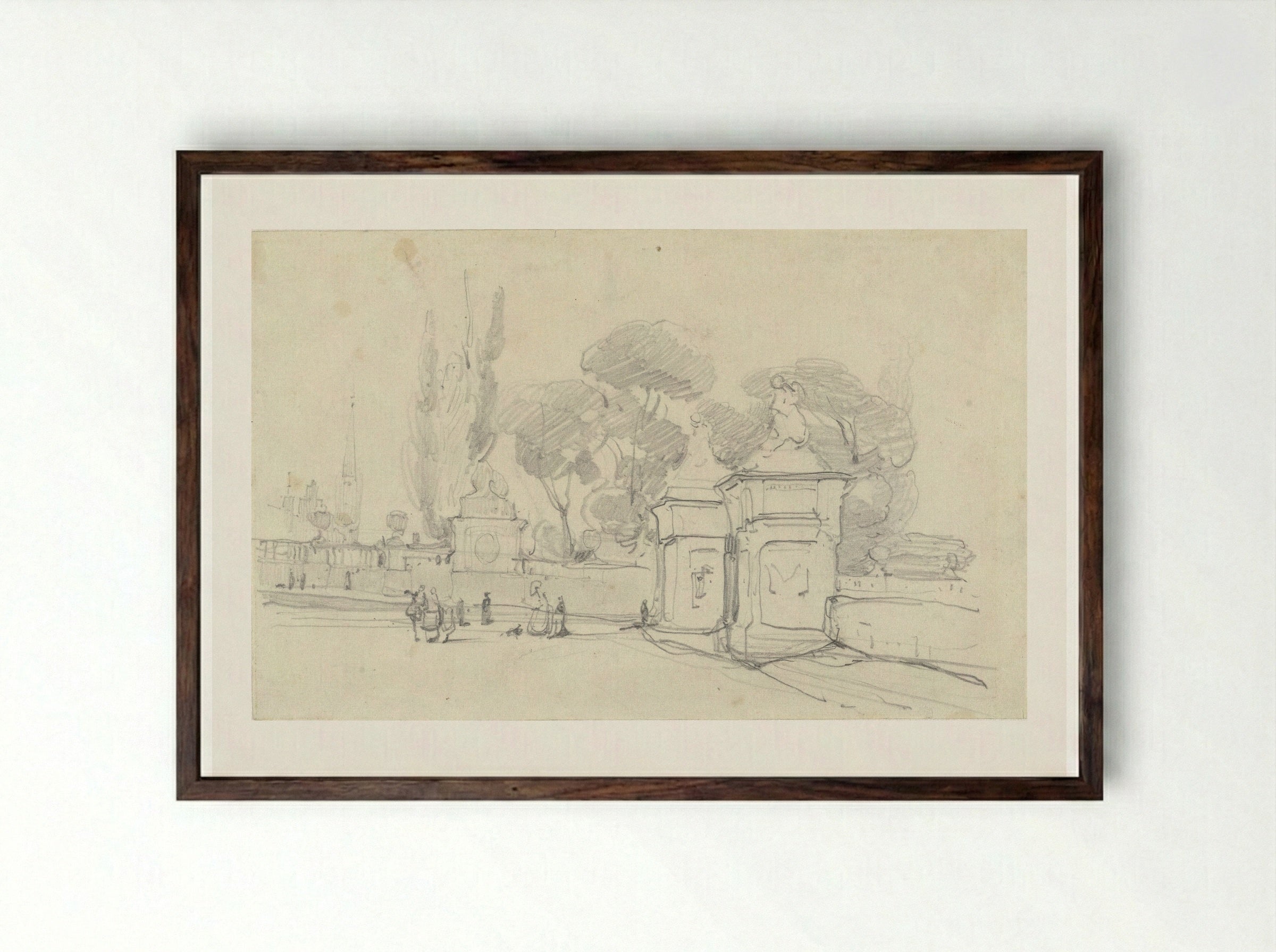 Ingang van het park bij het Koninklijk Paleis te Brussel - Johannes Bosboom - Framed Print Dark Wood