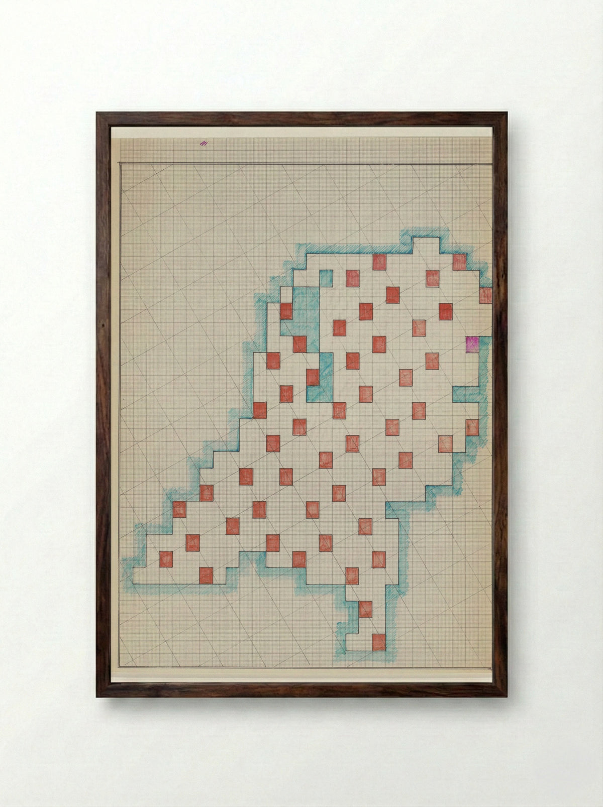 Ingekleurde tekening van Nederland op rasterpapier - Reinjan Mulder - Framed Print Dark Wood