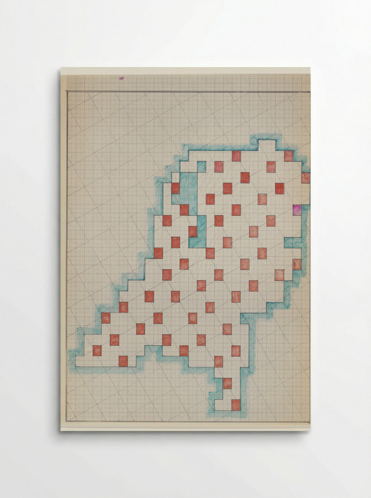 Ingekleurde tekening van Nederland op rasterpapier - Reinjan Mulder - Poster