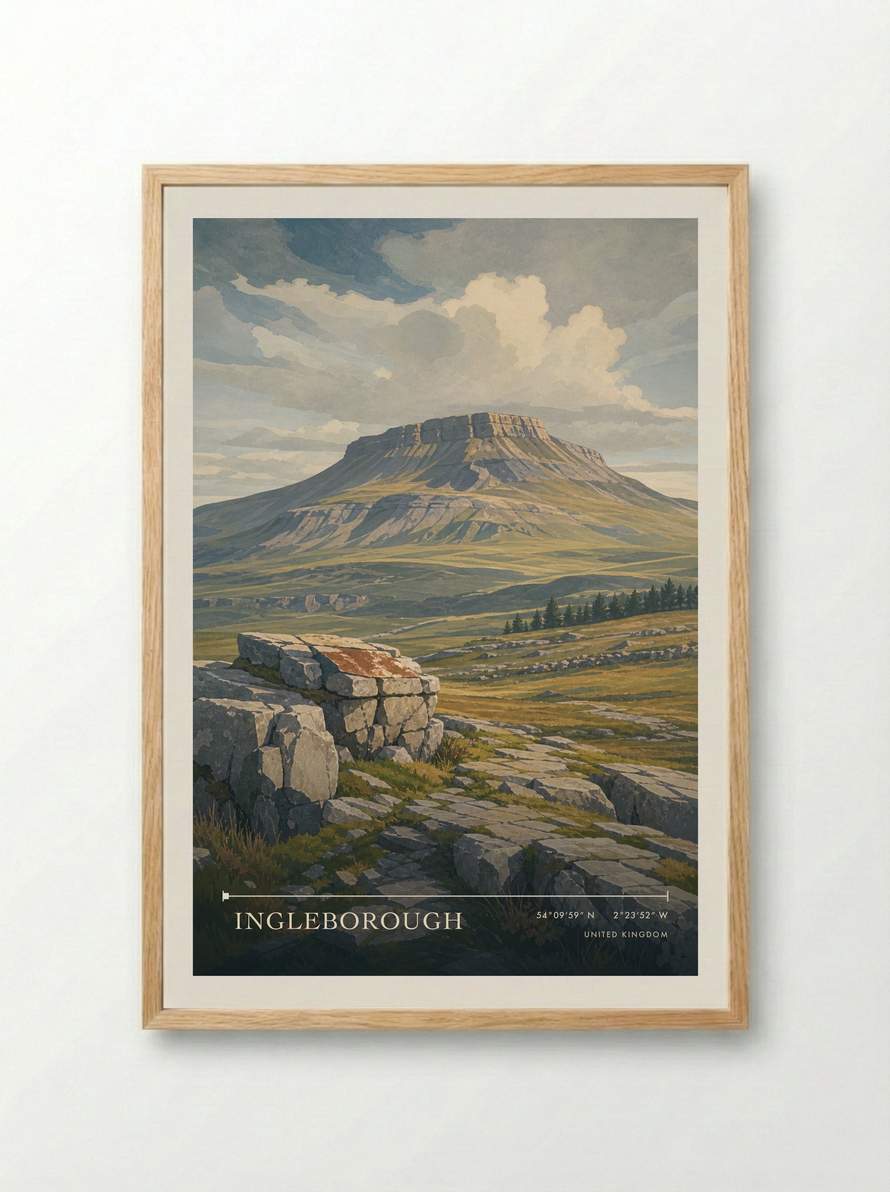 Ingleborough United Kingdom Travel Poster - Framed Print Wood