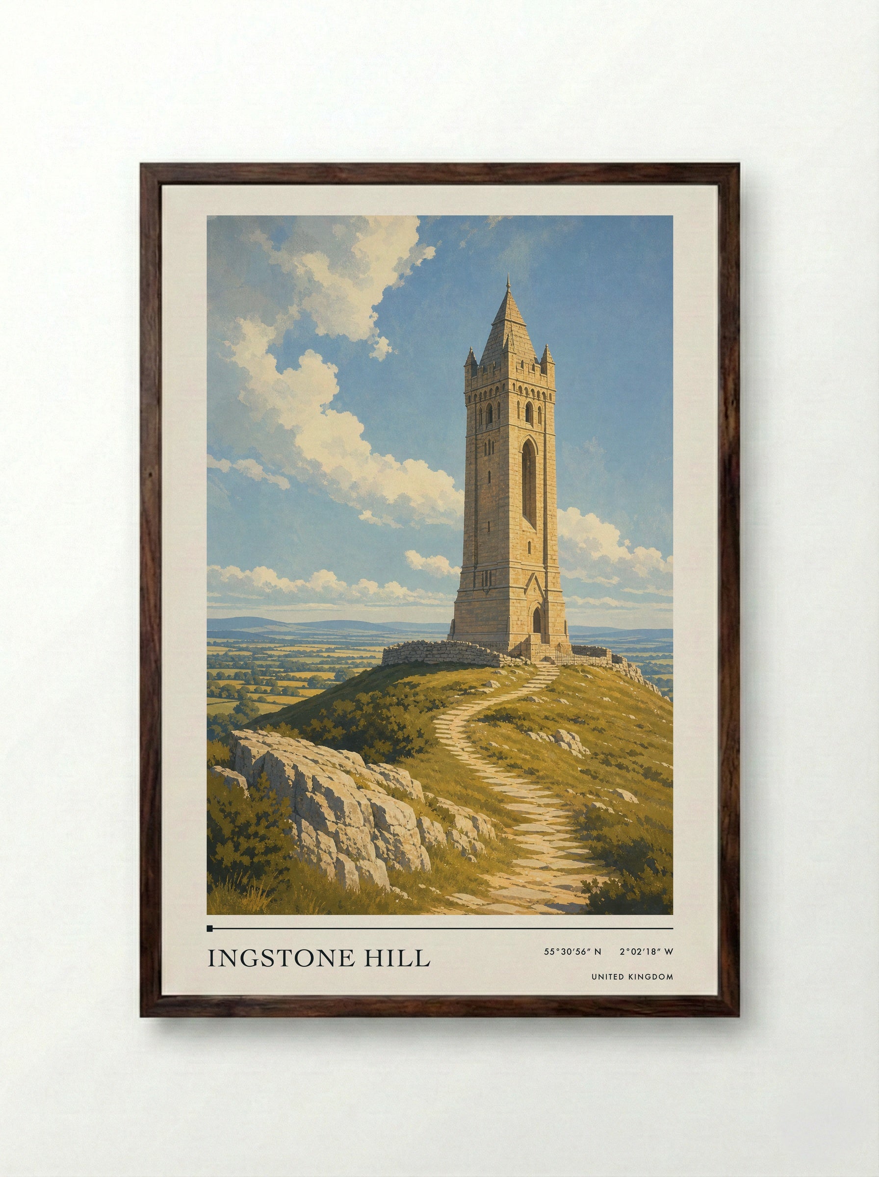 Ingstone Hill United Kingdom Travel Poster - Framed Print Dark Wood