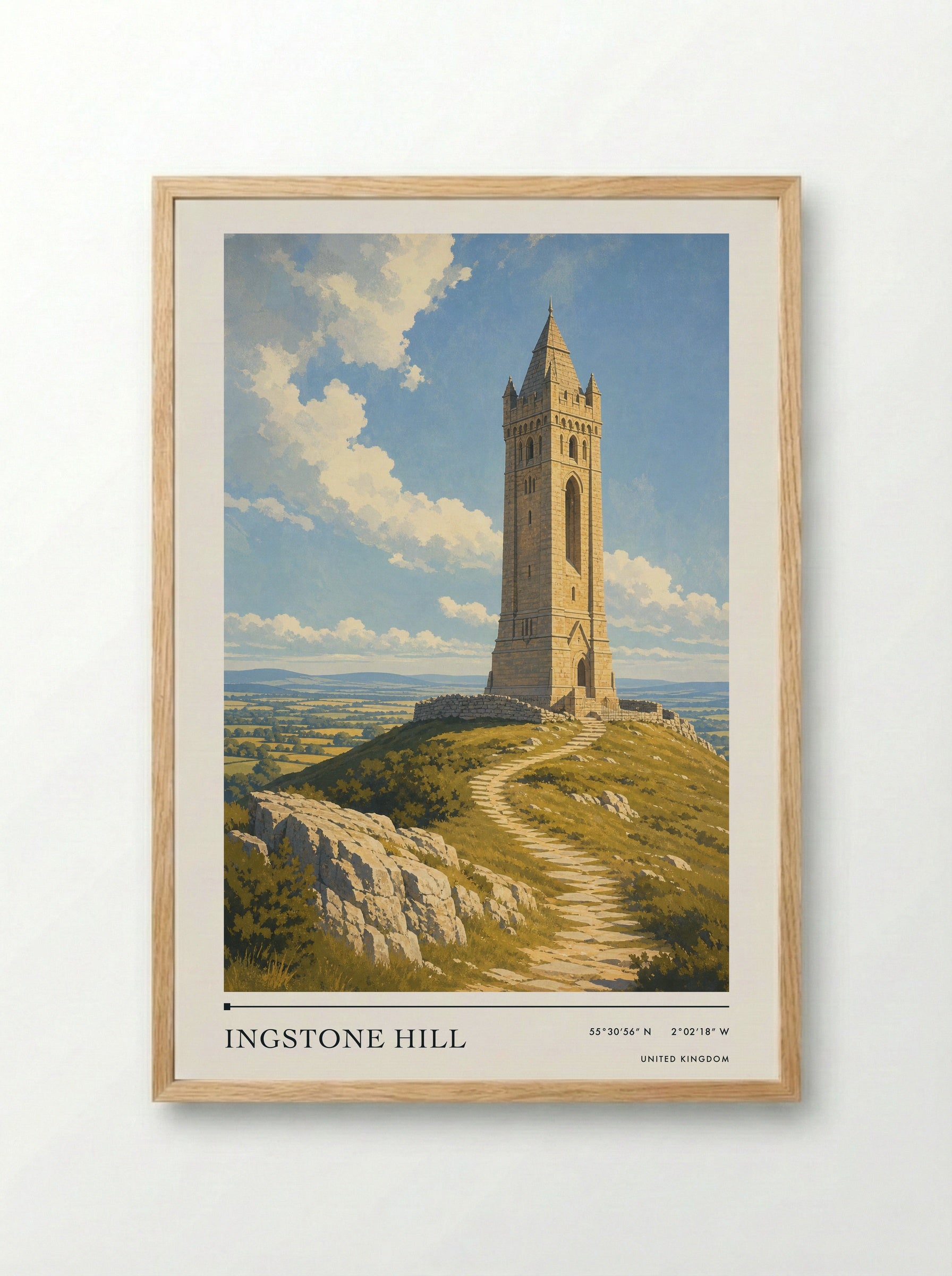 Ingstone Hill United Kingdom Travel Poster - Framed Print Wood
