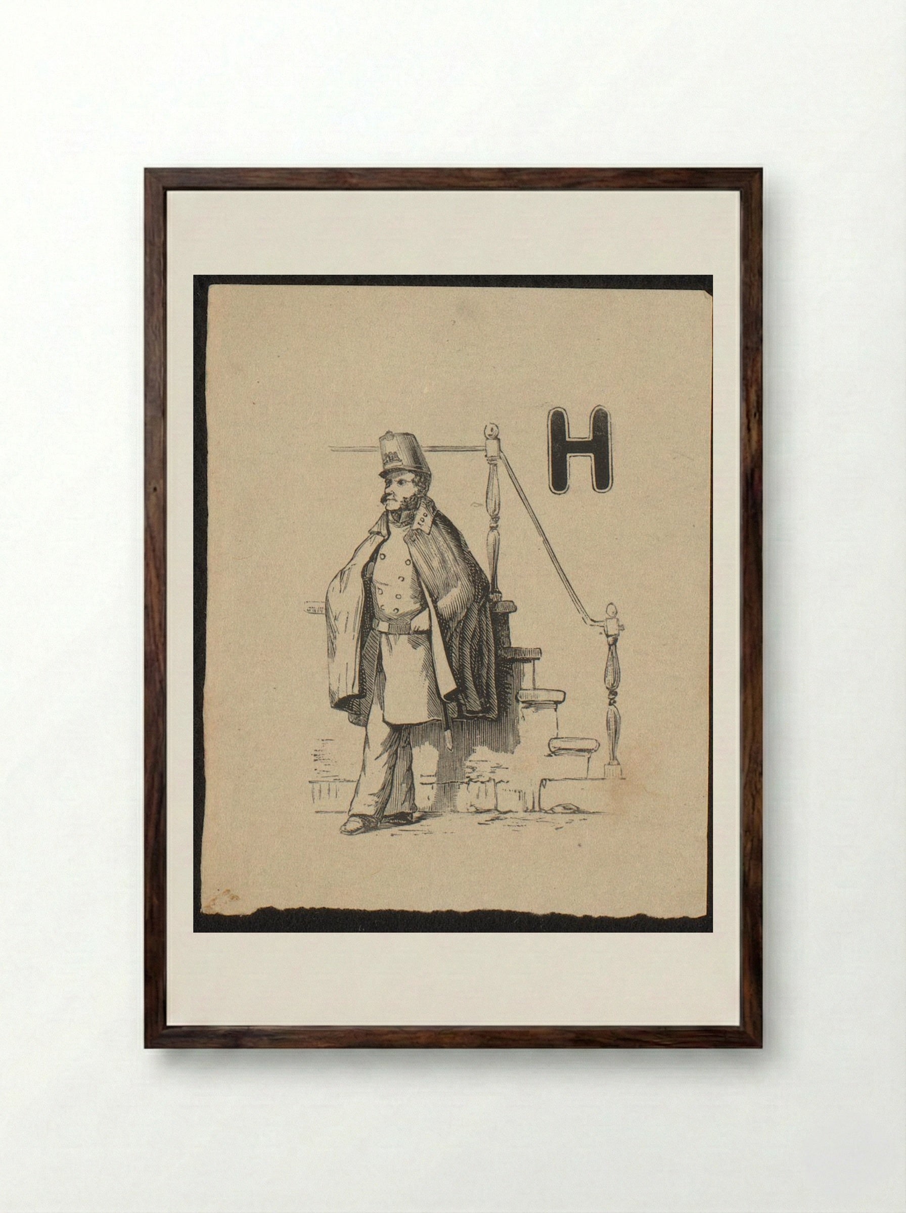 Initial H with Policeman by a Staircase - Isaac Weissenbruch - Framed Print Dark Wood