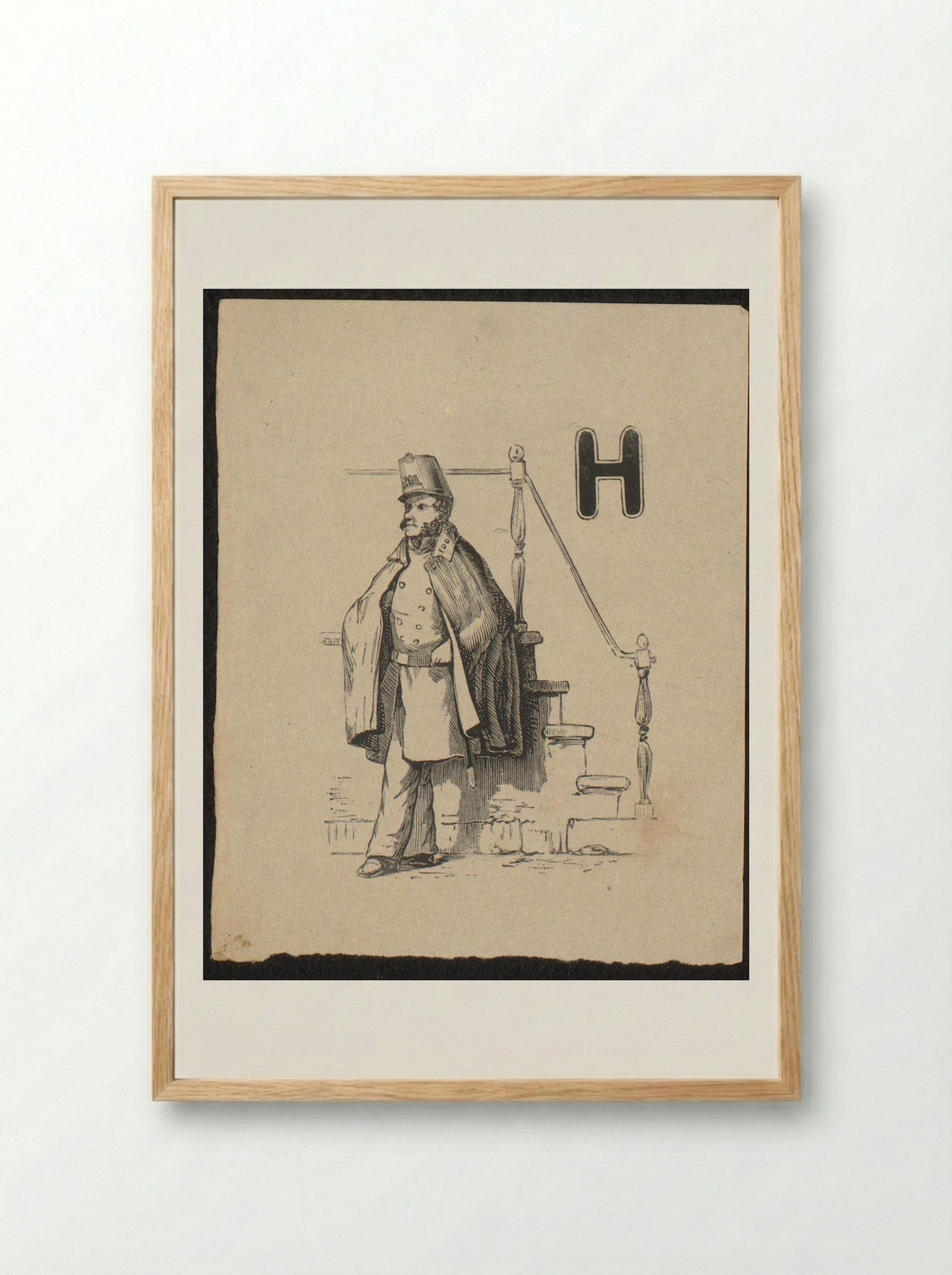 Initial H with Policeman by a Staircase - Isaac Weissenbruch - Framed Print Wood
