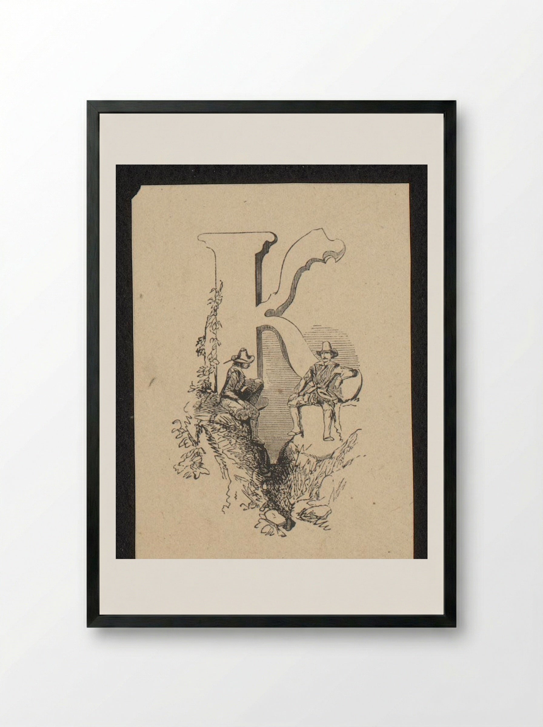 Initial K with Two Resting Men in the Open Air - Isaac Weissenbruch - Framed Print Black