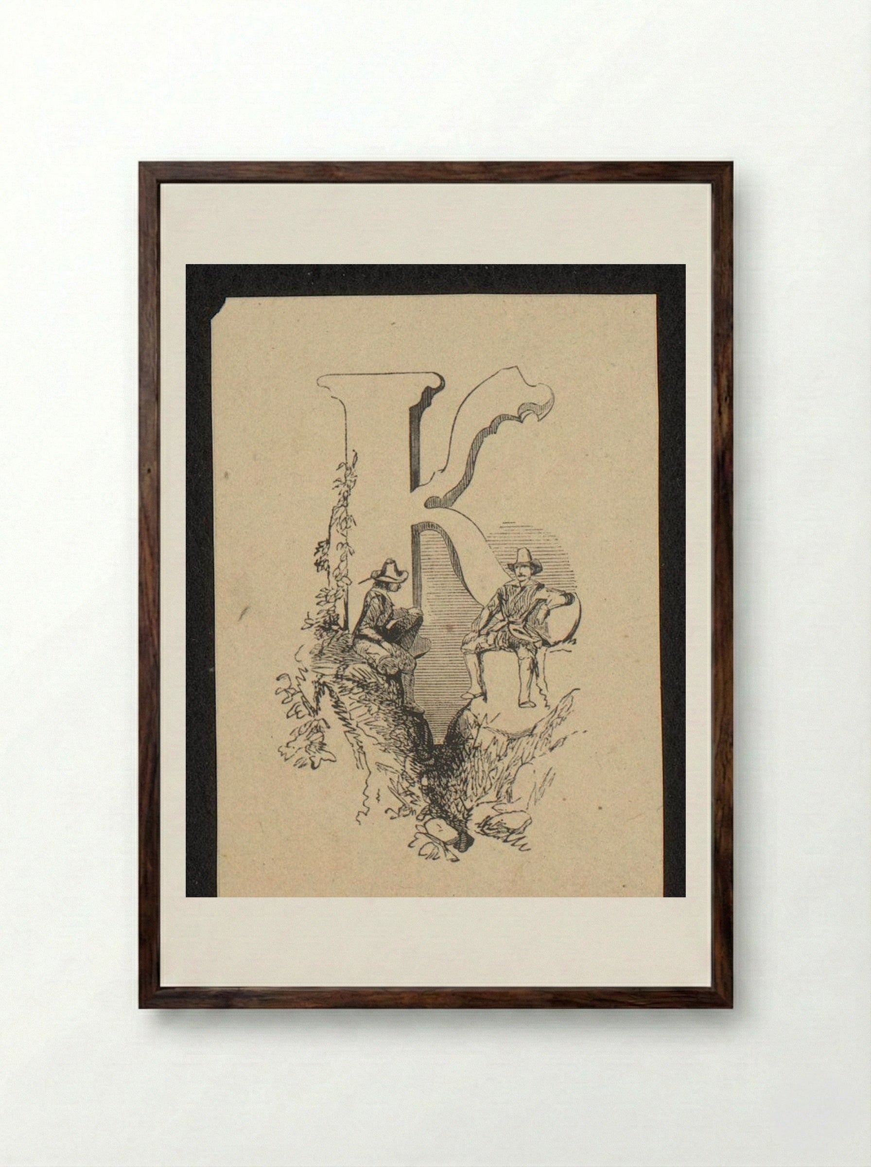 Initial K with Two Resting Men in the Open Air - Isaac Weissenbruch - Framed Print Dark Wood