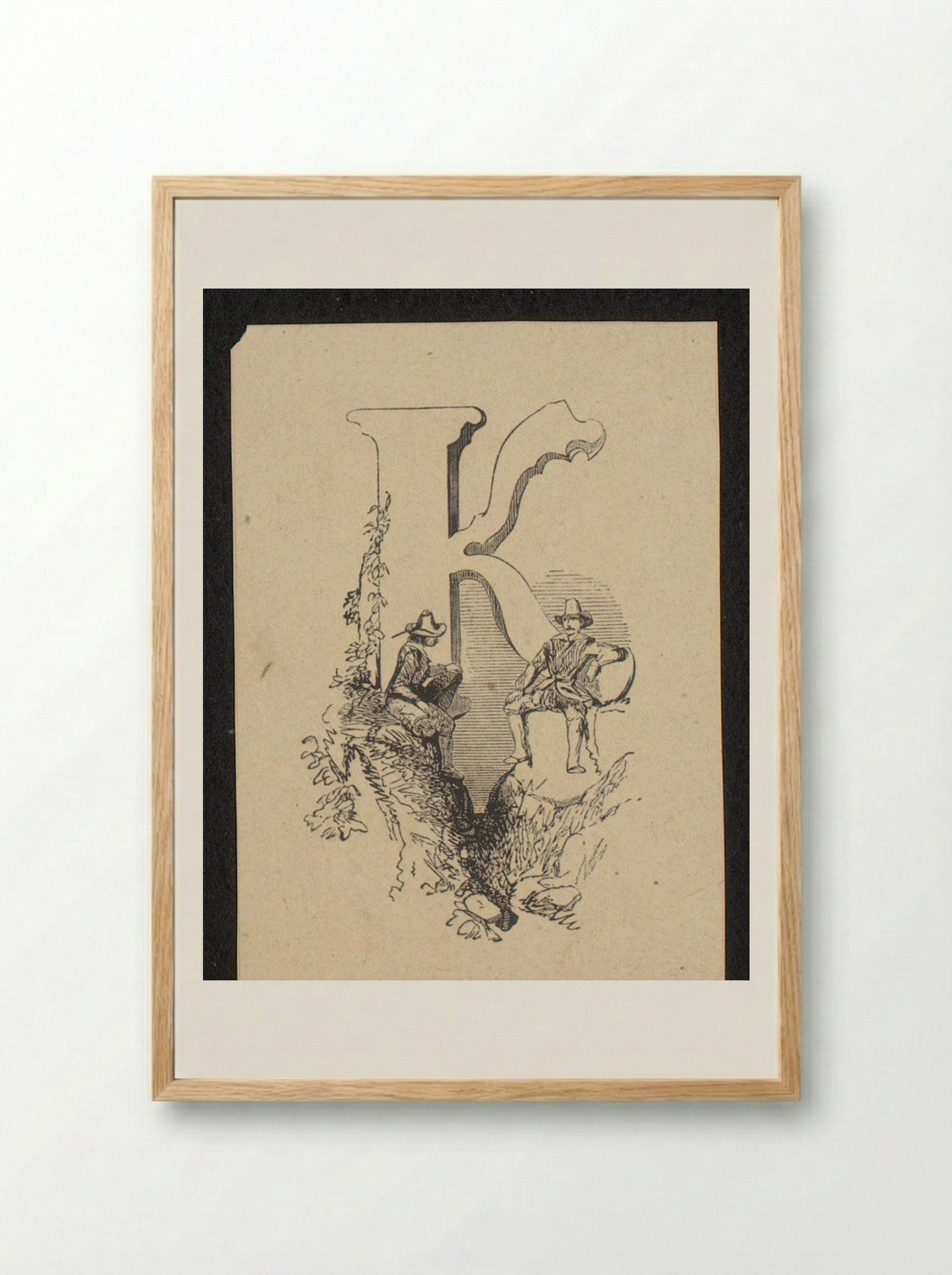Initial K with Two Resting Men in the Open Air - Isaac Weissenbruch - Framed Print Wood