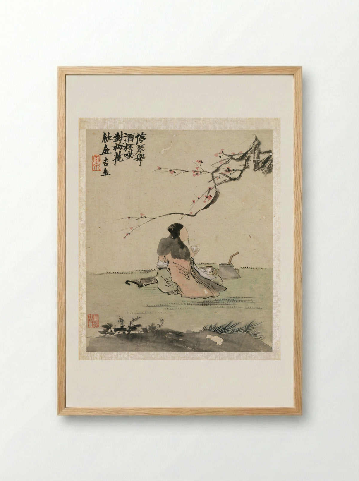 Ink Play (Scholar Drinking Under Plum Blossoms) - Jin Nong - Framed Print Wood