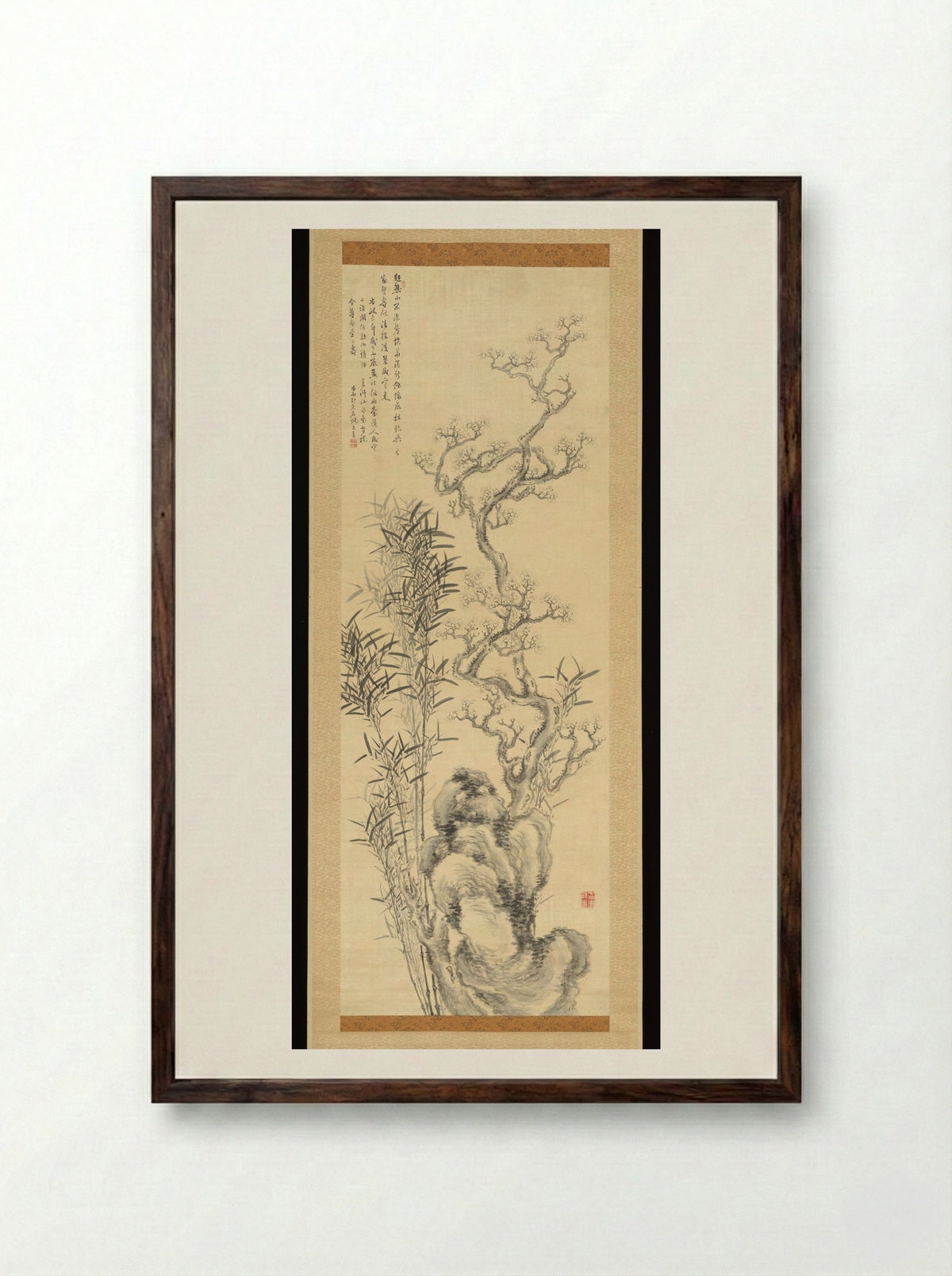 Ink Plum and Bamboo - Hoashi Kyōu - Framed Print Dark Wood