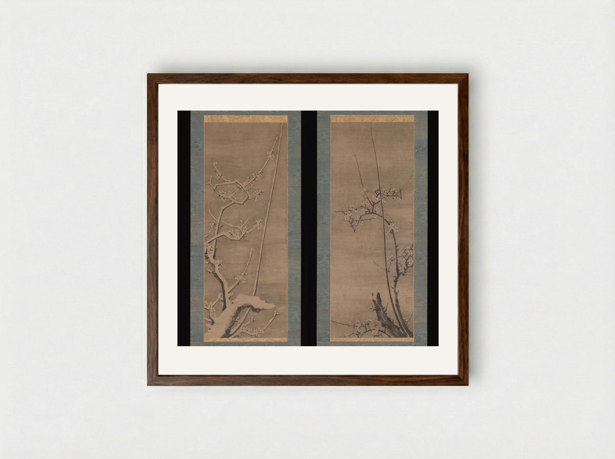 Ink Plum - Byōsen Myōshitsu - Framed Print Dark Wood