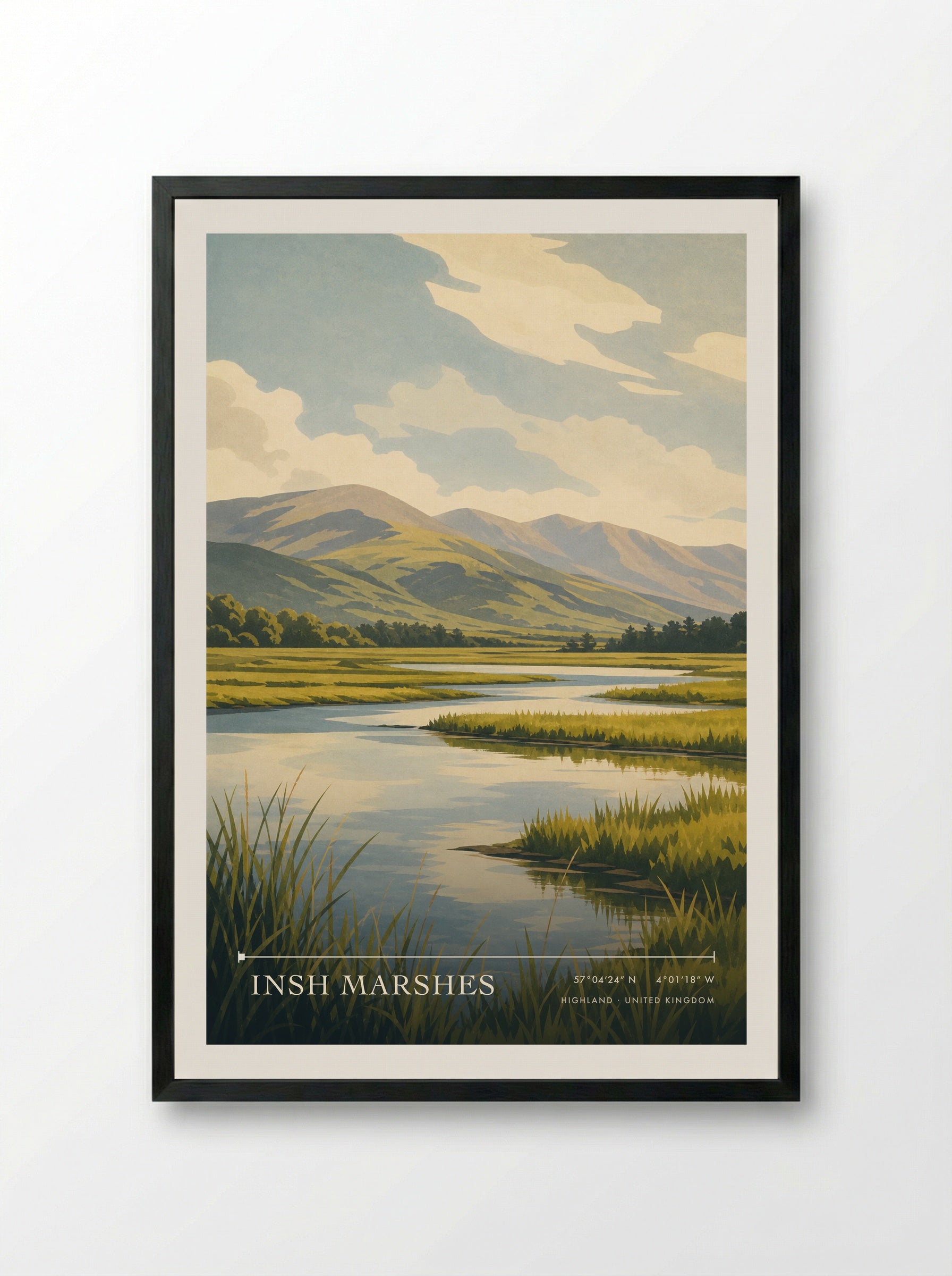 Insh Marshes Highland United Kingdom Travel Poster - Framed Print Black