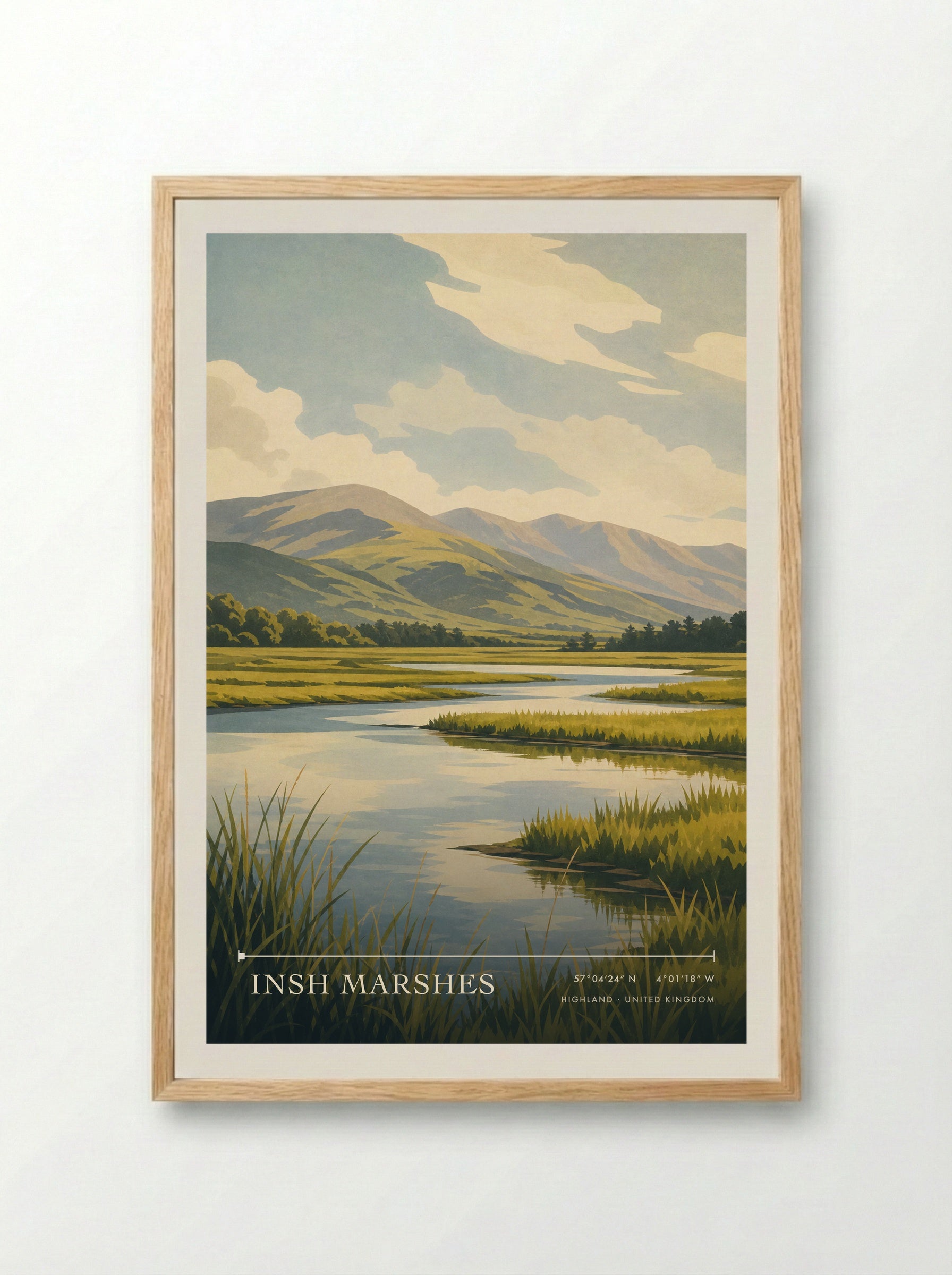 Insh Marshes Highland United Kingdom Travel Poster - Framed Print Wood