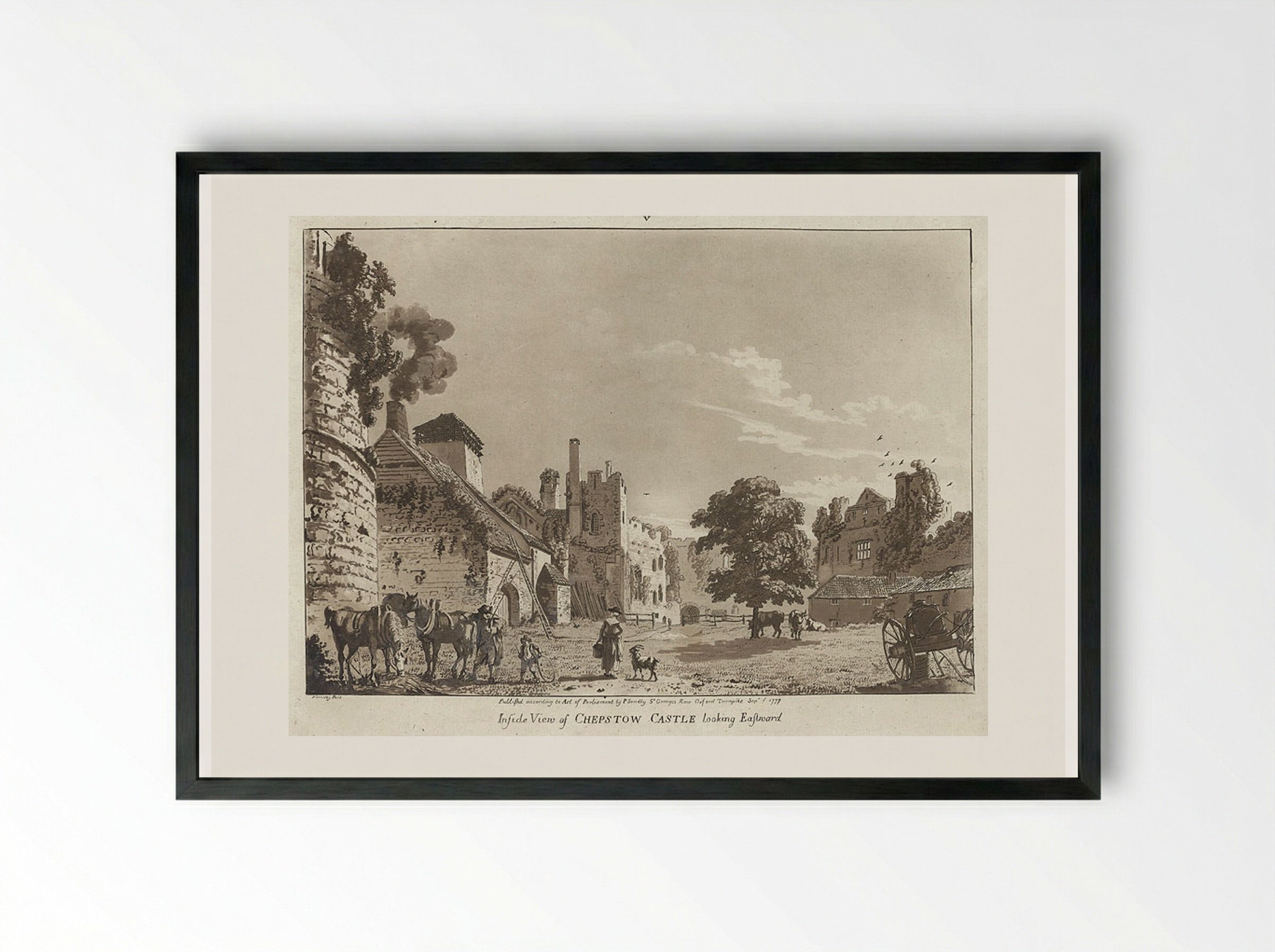 Inside View of Chepstow Castle Looking Eastward - Paul Sandby - Framed Print Black