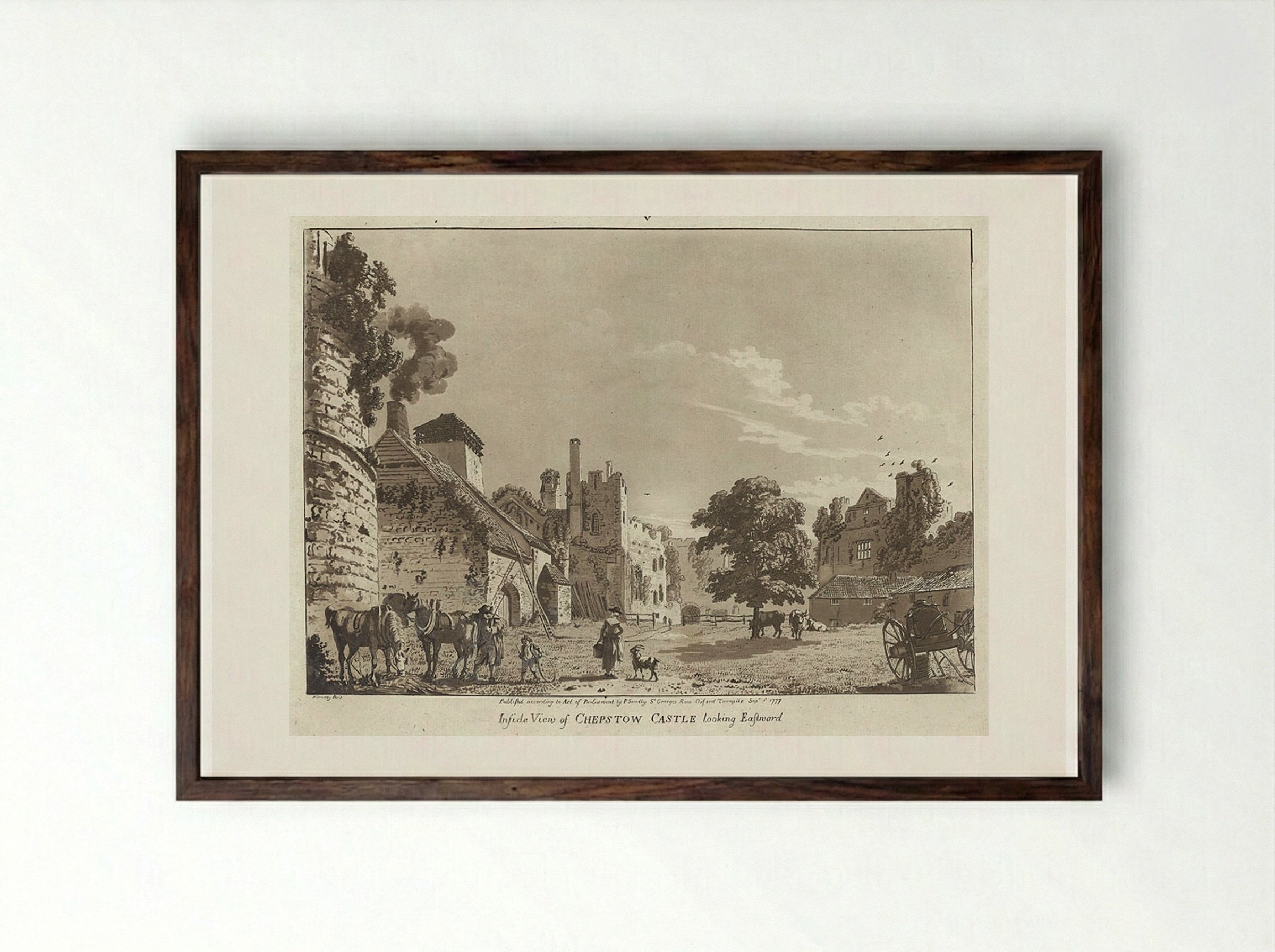 Inside View of Chepstow Castle Looking Eastward - Paul Sandby - Framed Print Dark Wood