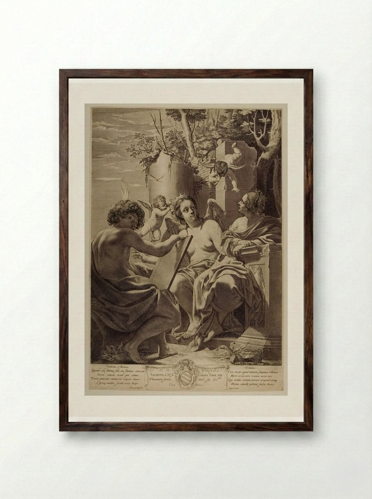Intellect, Memory, Will - Claude Mellan - Framed Print Dark Wood