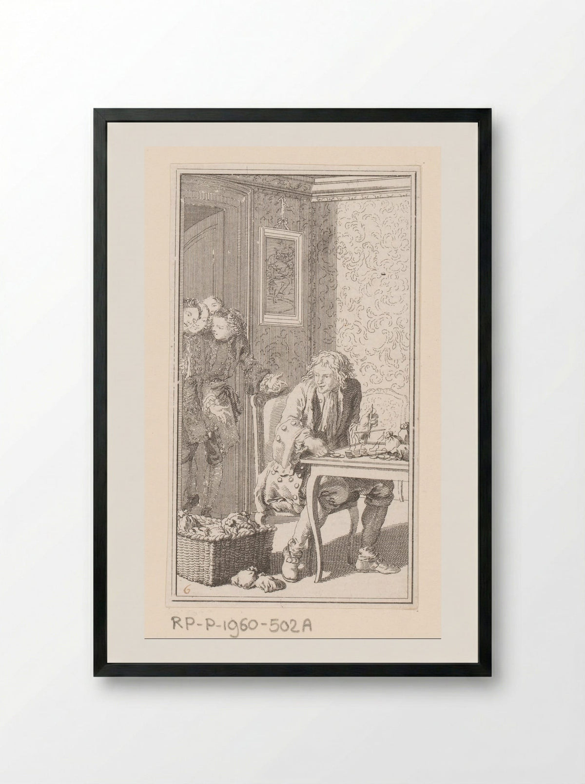 Interieur met man die geld weegt - Dominique Sornique - Framed Print Black