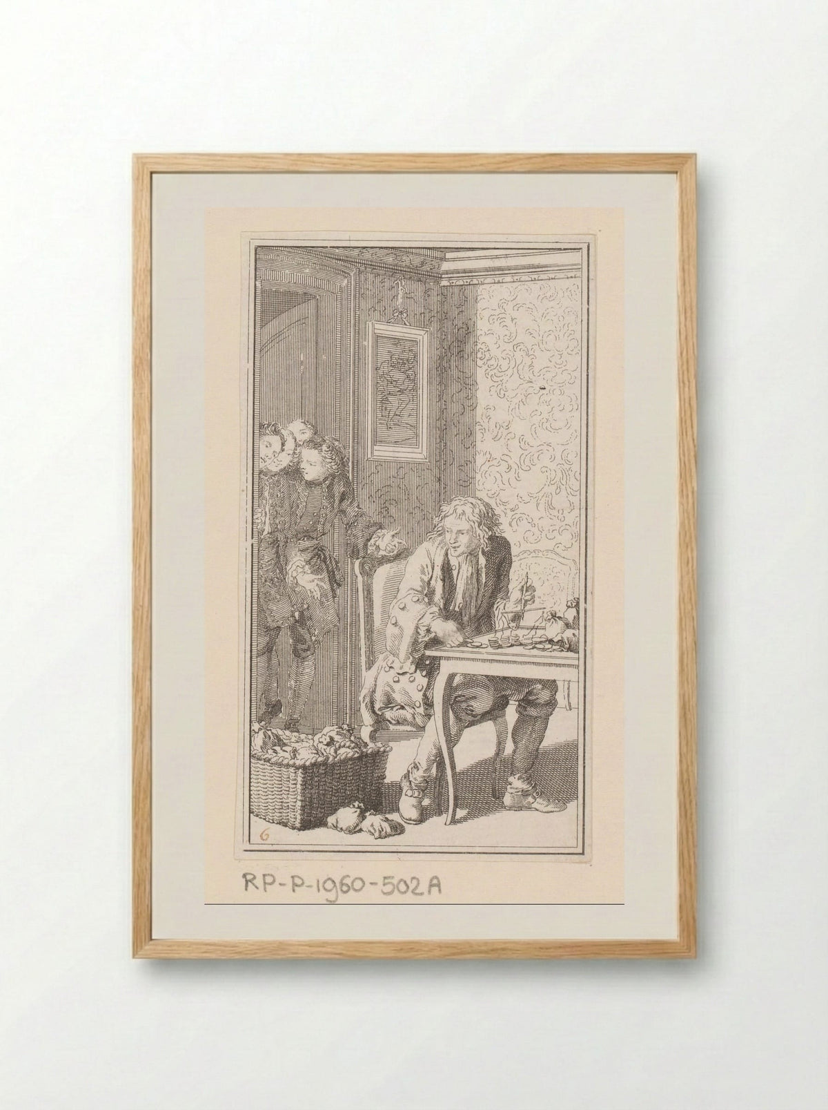 Interieur met man die geld weegt - Dominique Sornique - Framed Print Wood