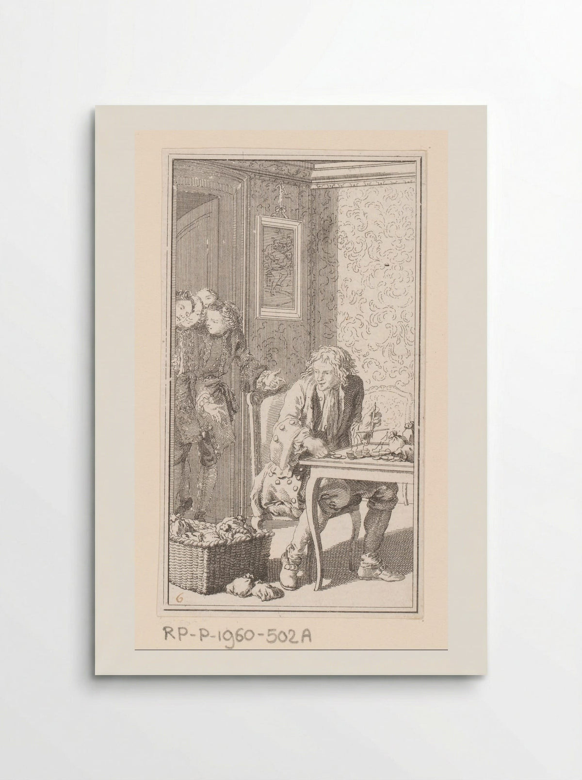 Interieur met man die geld weegt - Dominique Sornique - Poster