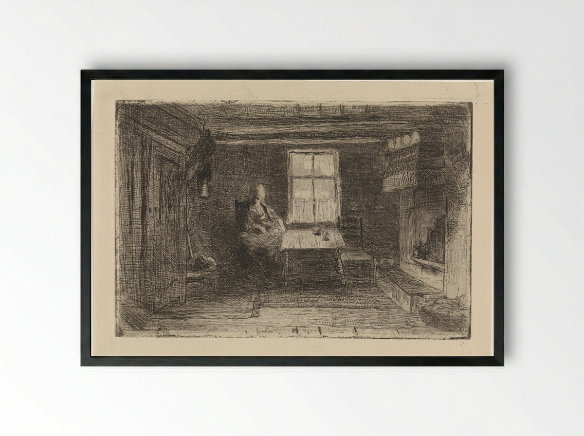 Interieur met moeder en kind - Jozef Israëls - Framed Print Black