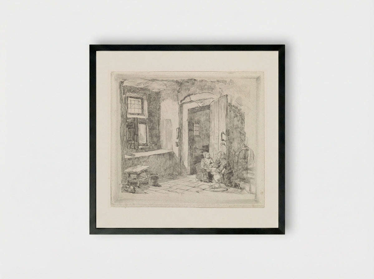 Interieur met openstaande deur - David van der Kellen - Framed Print Black