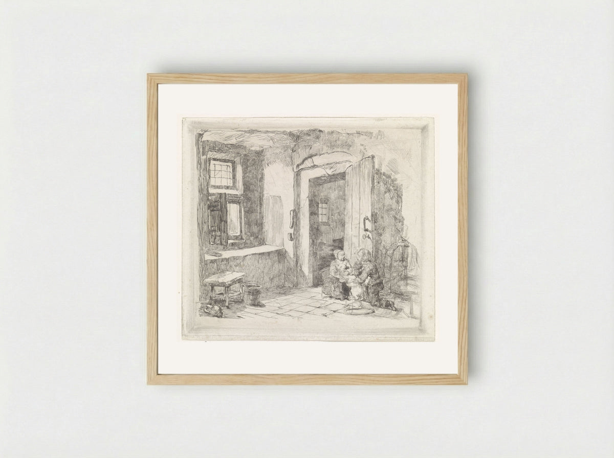 Interieur met openstaande deur - David van der Kellen - Framed Print Wood
