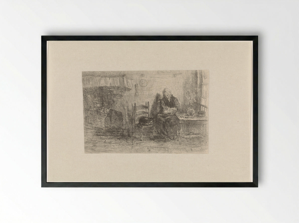 Interieur met oude vrouw - Jozef Israëls - Framed Print Black