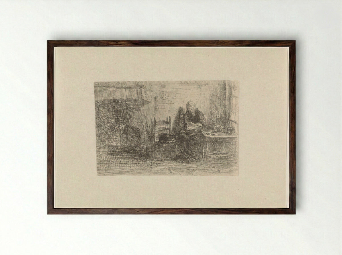 Interieur met oude vrouw - Jozef Israëls - Framed Print Dark Wood