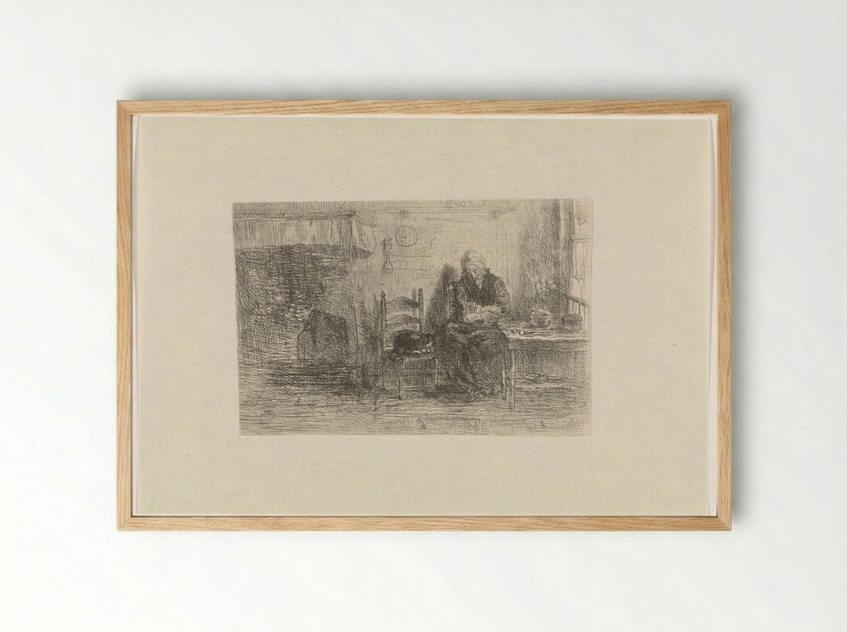 Interieur met oude vrouw - Jozef Israëls - Framed Print Wood