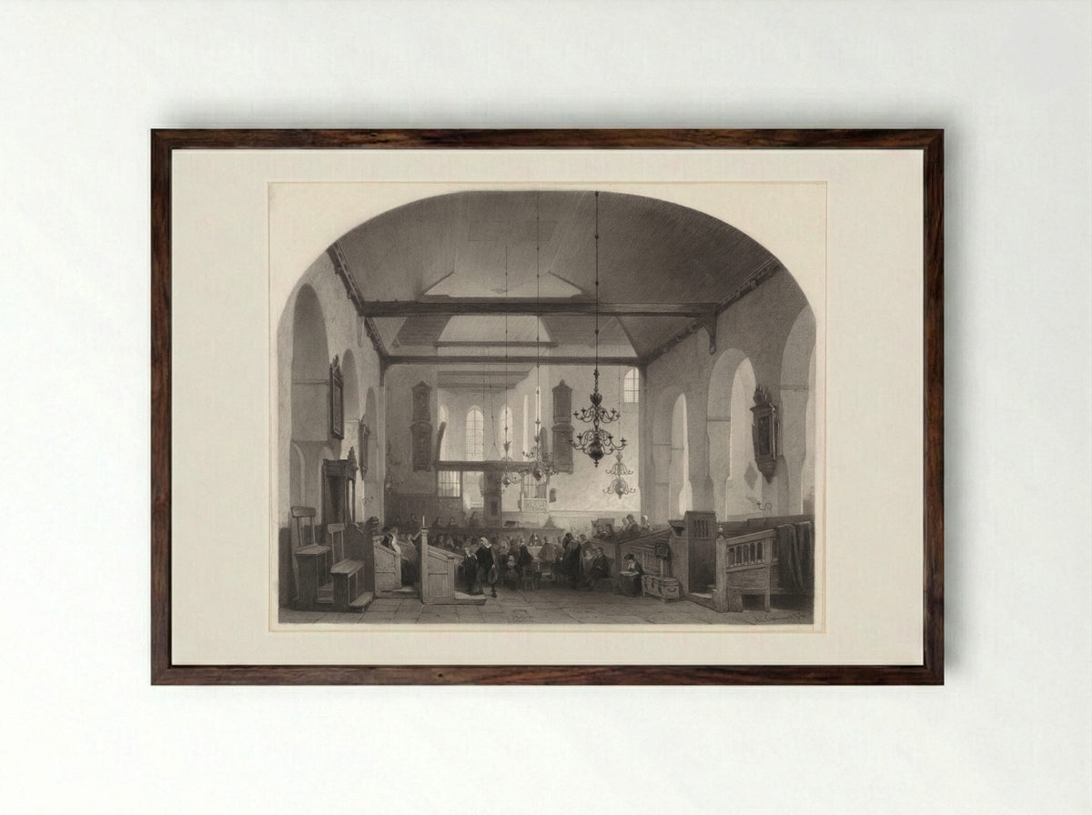 Interieur van de Geertekerk te Utrecht - Anthony Cornelis Cramer - Framed Print Dark Wood