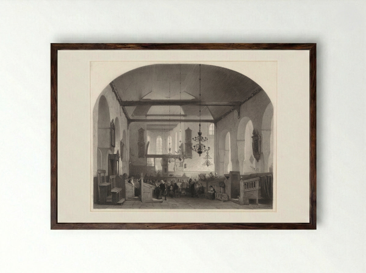 Interieur van de Geertekerk te Utrecht - Anthony Cornelis Cramer - Framed Print Dark Wood