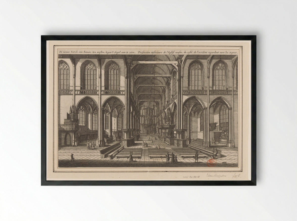 Interieur van de Nieuwe Kerk te Amsterdam, naar het westen gezien - Jan Veenhuysen - Framed Print Black