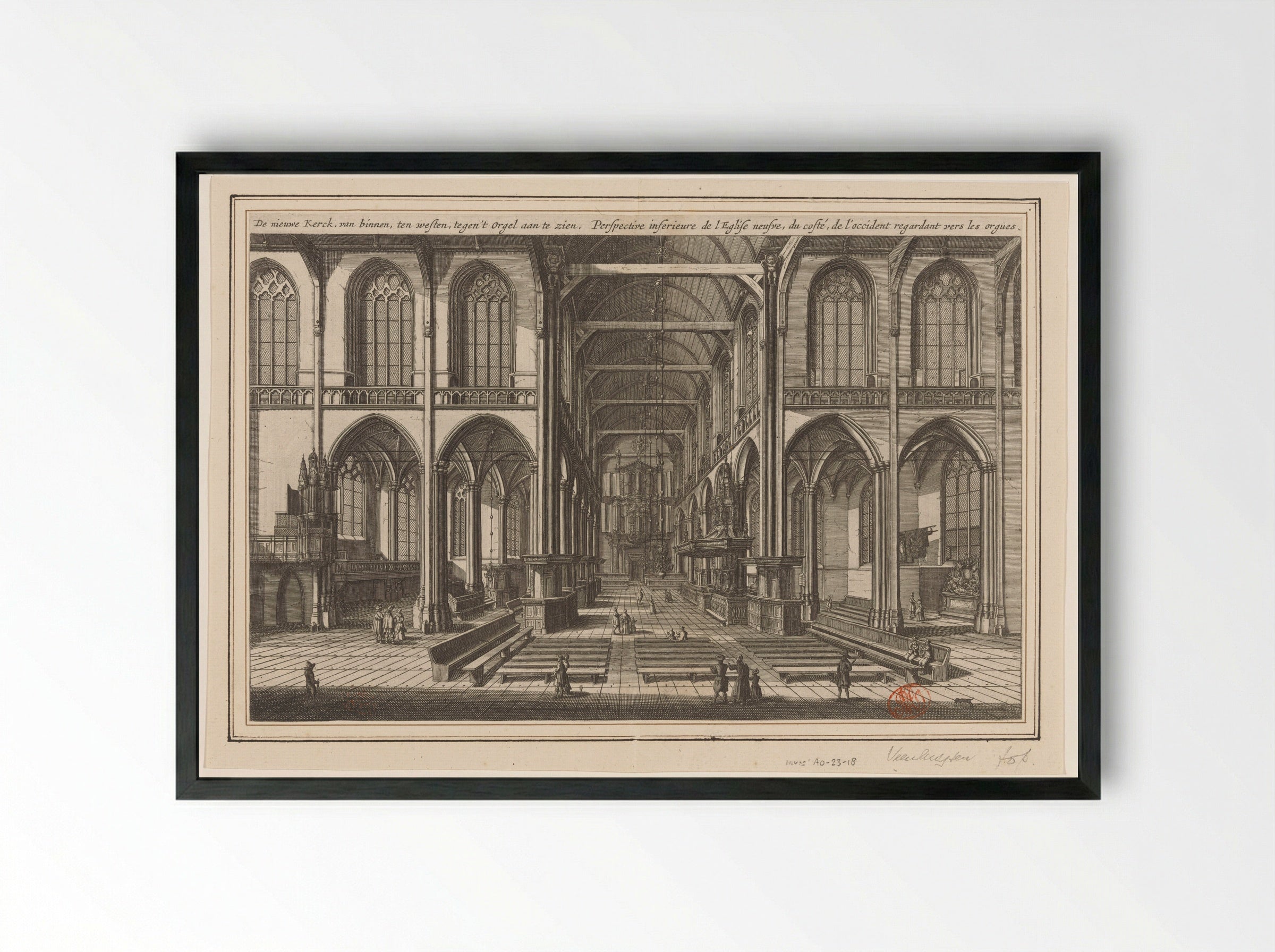 Interieur van de Nieuwe Kerk te Amsterdam, naar het westen gezien - Jan Veenhuysen - Framed Print Black