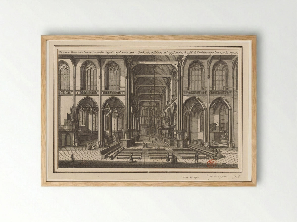 Interieur van de Nieuwe Kerk te Amsterdam, naar het westen gezien - Jan Veenhuysen - Framed Print Wood