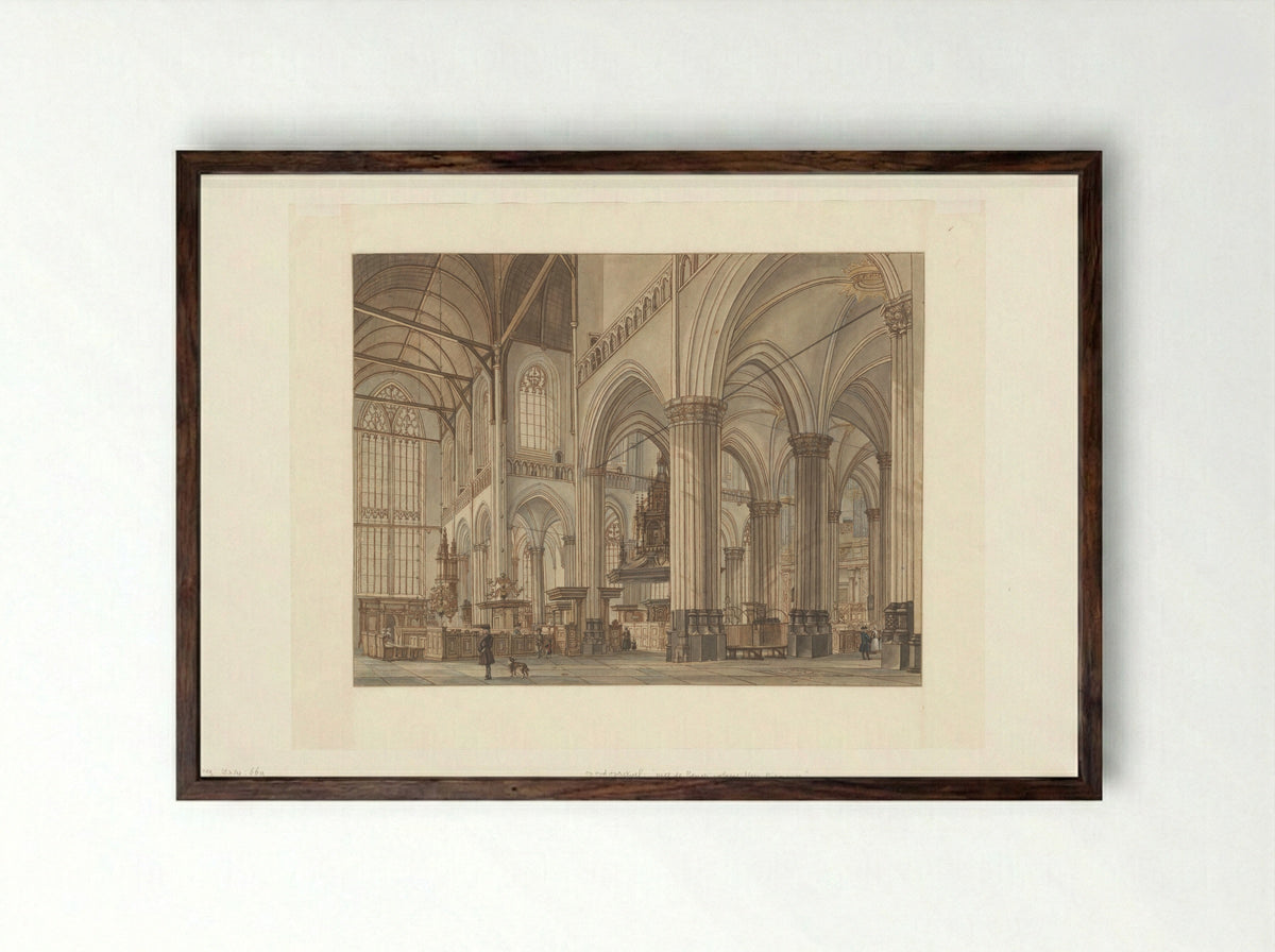 Interieur van de Nieuwe Kerk te Amsterdam - Jan de Beijer - Framed Print Dark Wood