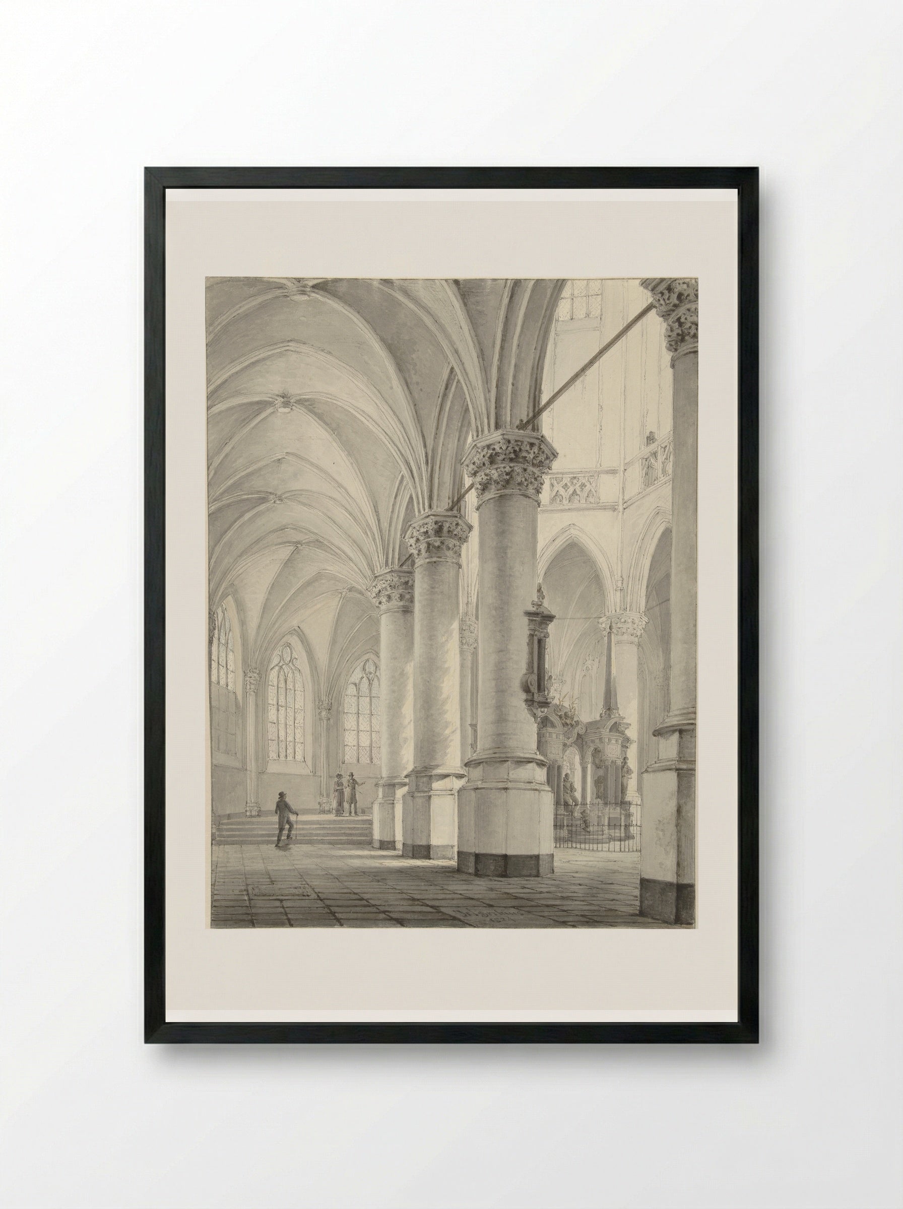 Interieur van de Nieuwe Kerk te Delft - Johannes Jelgerhuis - Framed Print Black