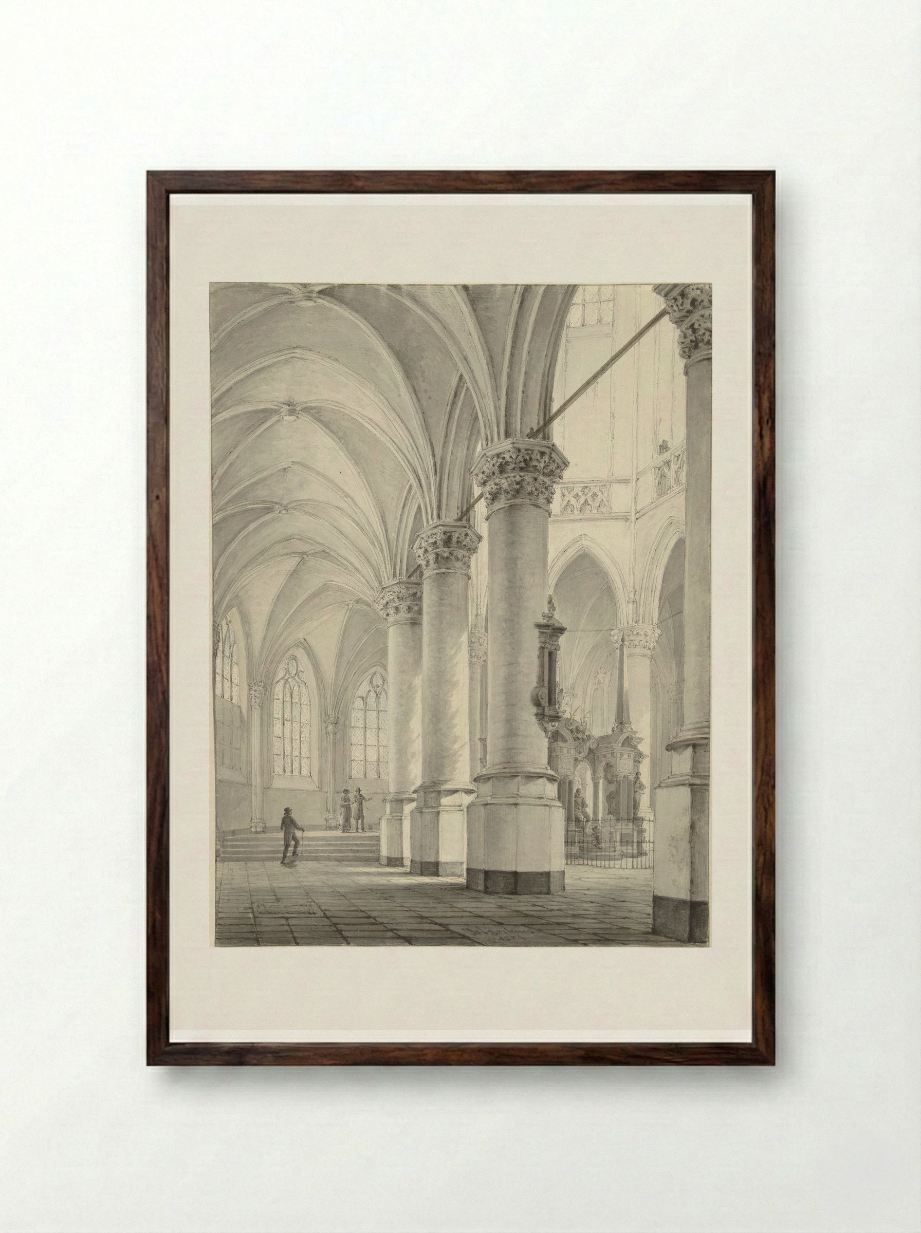 Interieur van de Nieuwe Kerk te Delft - Johannes Jelgerhuis - Framed Print Dark Wood