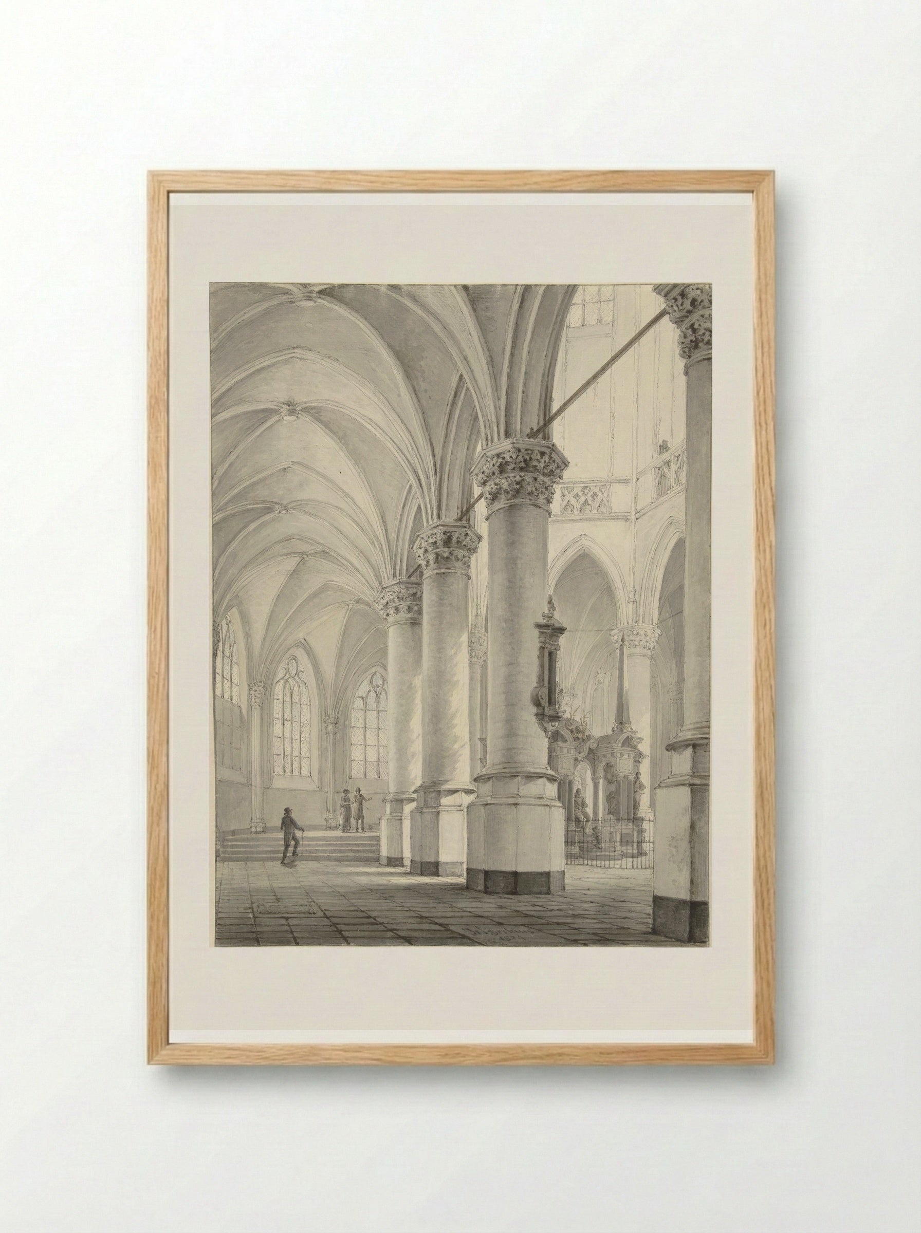 Interieur van de Nieuwe Kerk te Delft - Johannes Jelgerhuis - Framed Print Wood