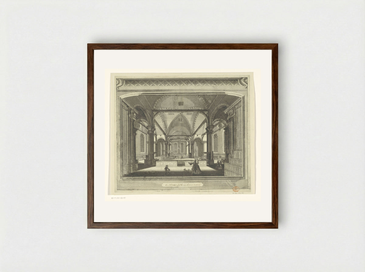 Interieur van de Noorderkerk te Amsterdam - Pieter van den Berge - Framed Print Dark Wood