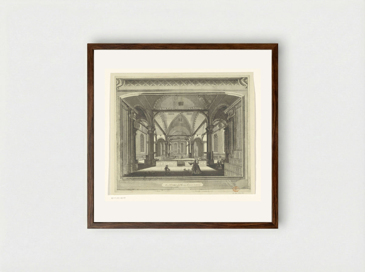 Interieur van de Noorderkerk te Amsterdam - Pieter van den Berge - Framed Print Dark Wood