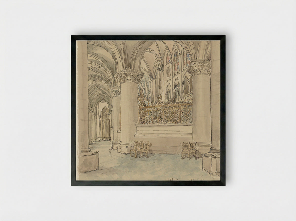 Interieur van de Notre-Dame te Parijs - Wilhelm Cornelis Bauer - Framed Print Black