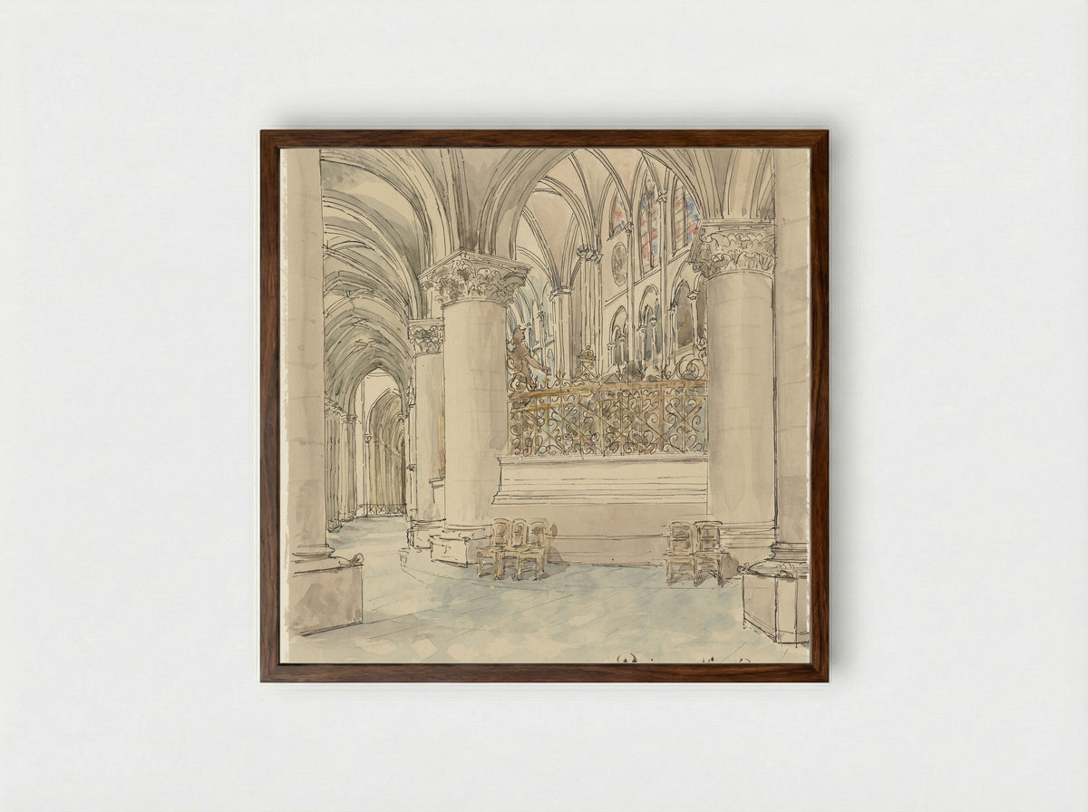 Interieur van de Notre-Dame te Parijs - Wilhelm Cornelis Bauer - Framed Print Dark Wood