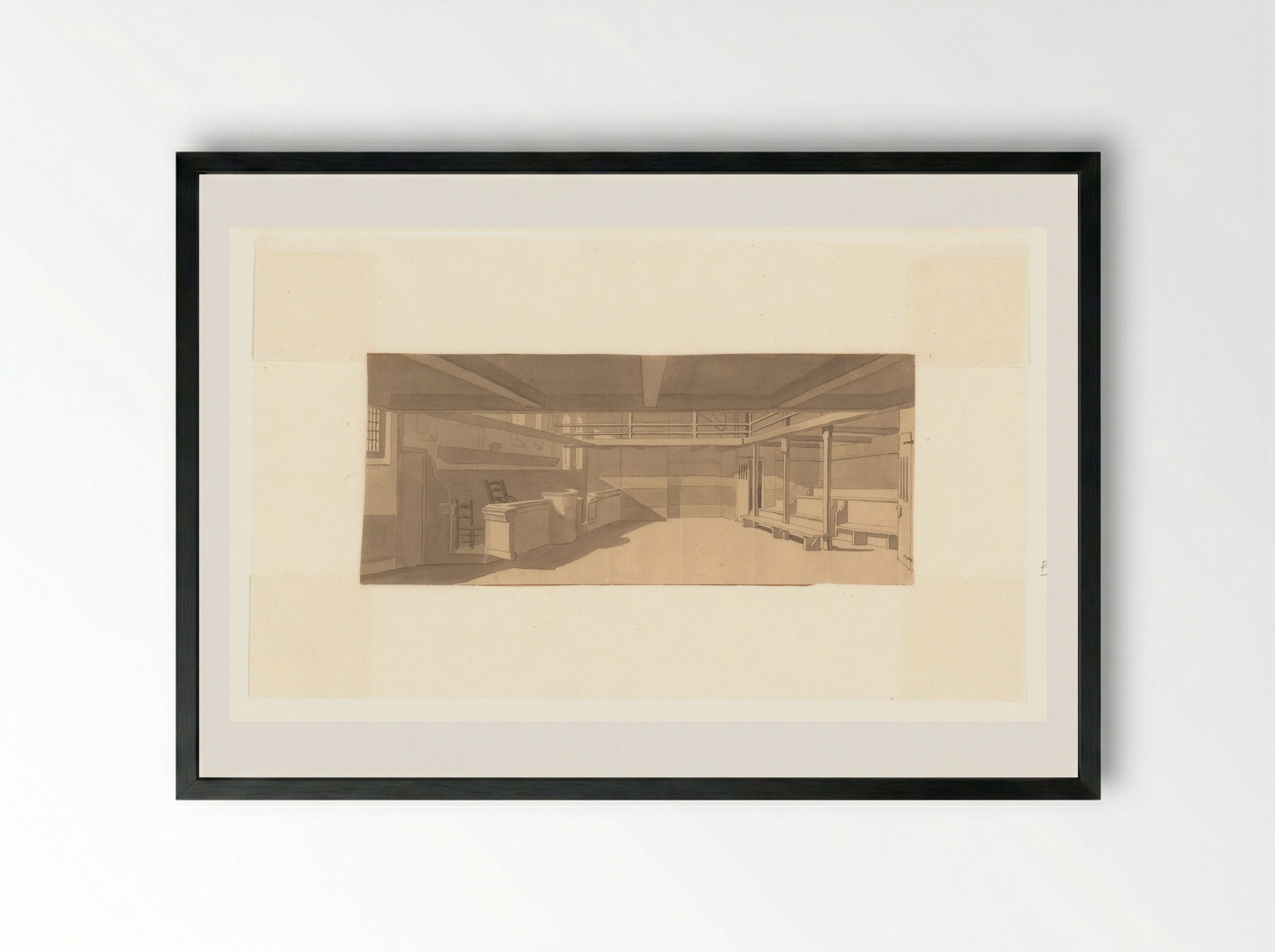 Interieur van de doopsgezinde kerk van de Jan Jacobsgezinden - Cornelis Pronk - Framed Print Black