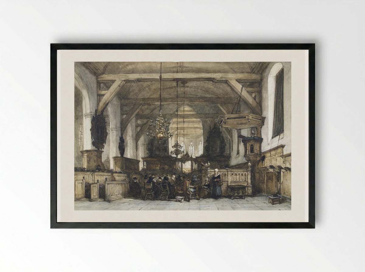 Interieur van de kerk te Maasland - Johannes Bosboom - Framed Print Black