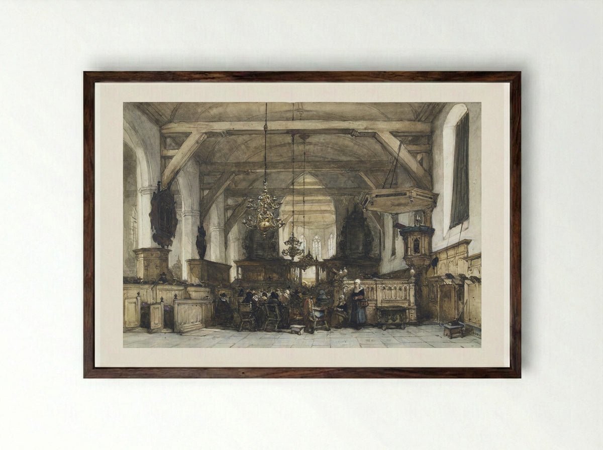 Interieur van de kerk te Maasland - Johannes Bosboom - Framed Print Dark Wood