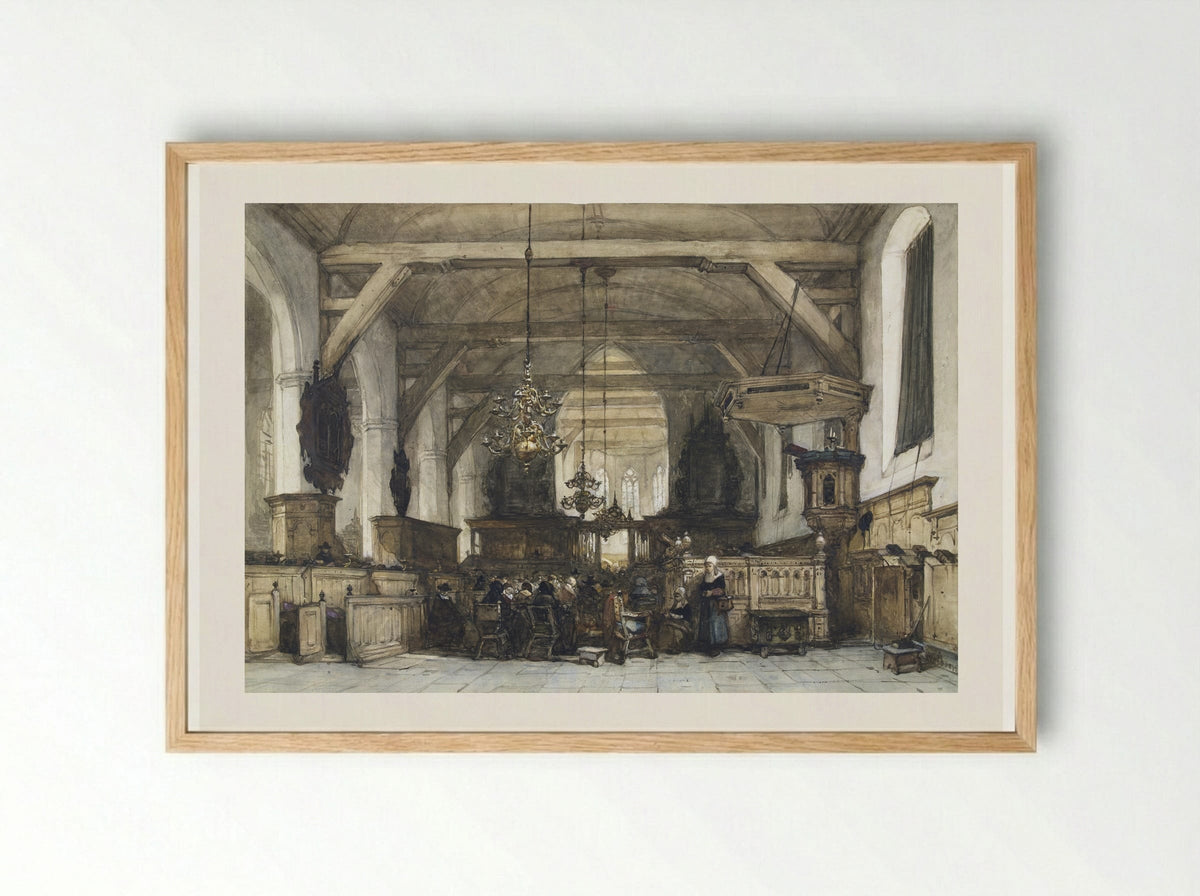 Interieur van de kerk te Maasland - Johannes Bosboom - Framed Print Wood
